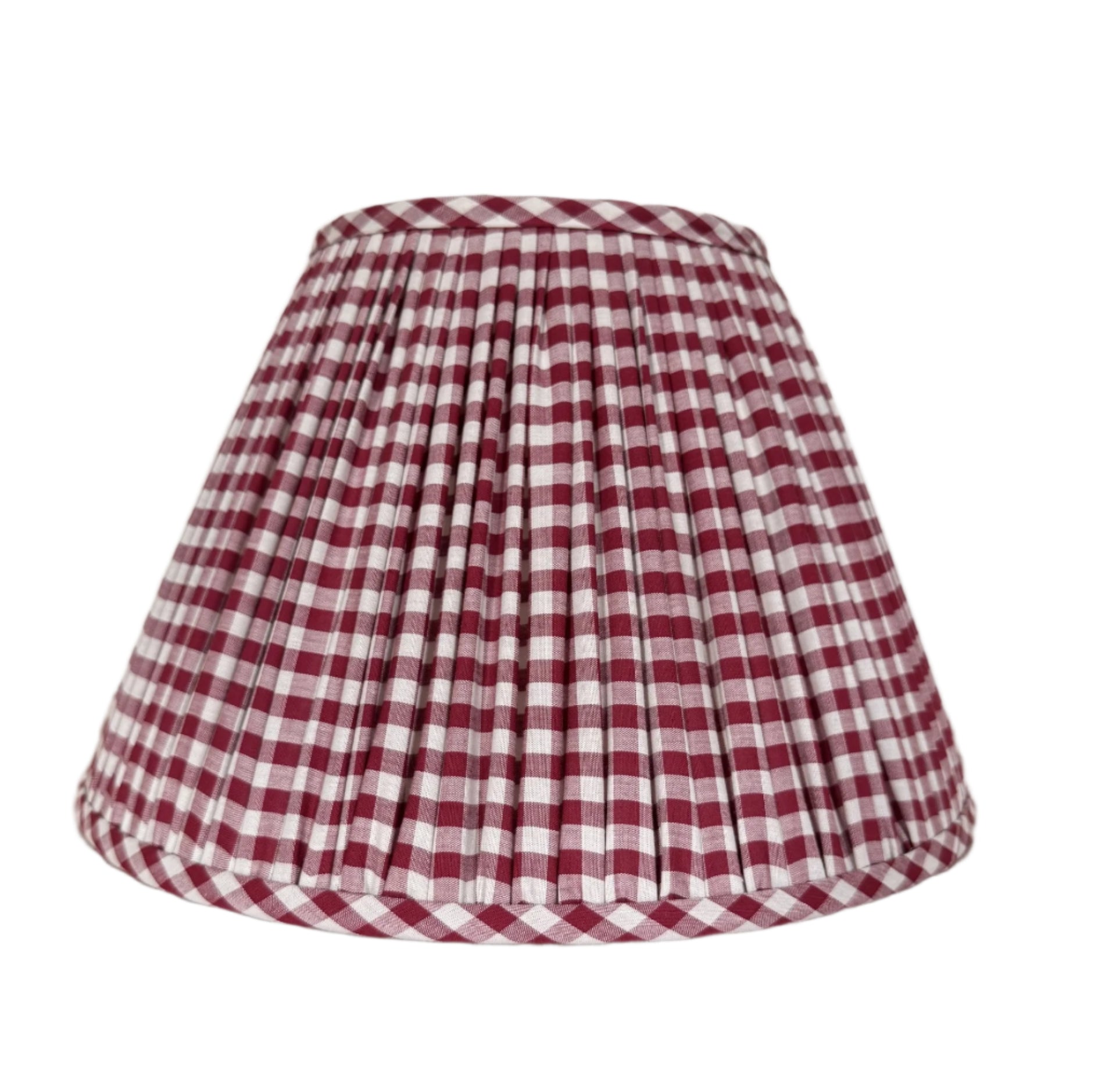 12" Empire red and cream gingham cotton gathered lampshade