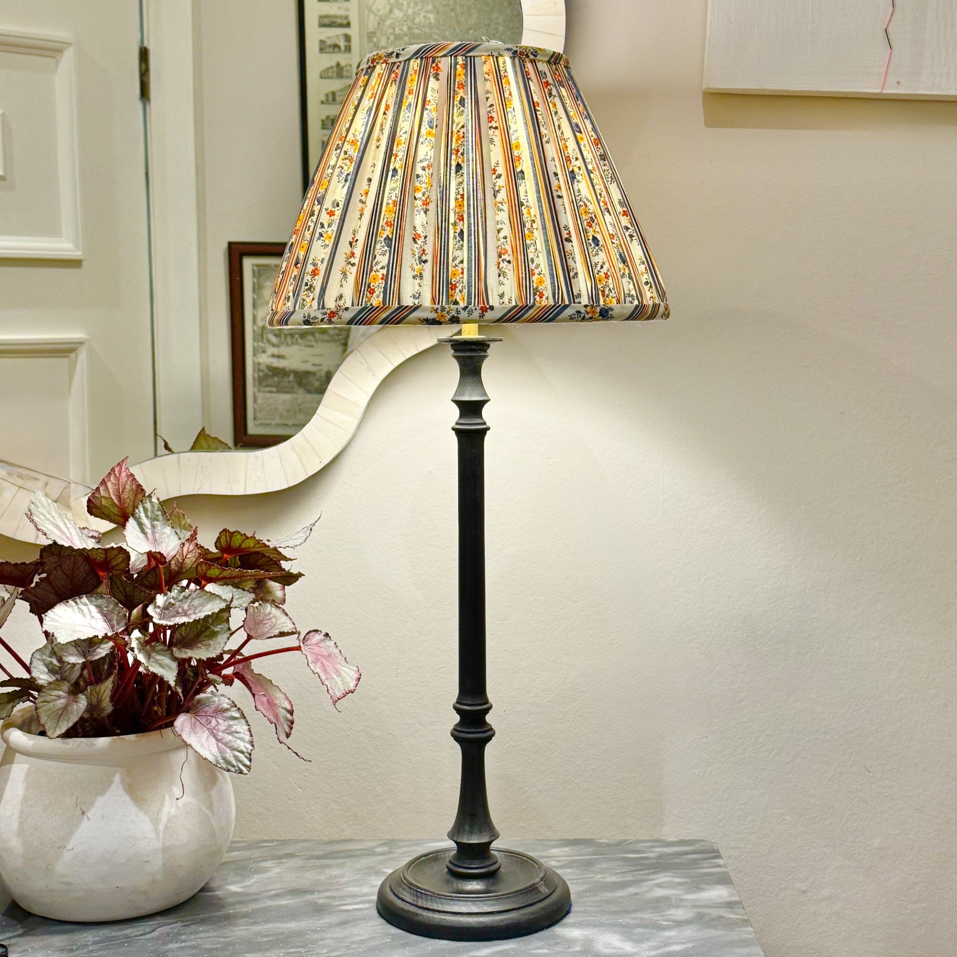 12" Empire Blue, Red and Yellow Gathered Cotton Lampshade