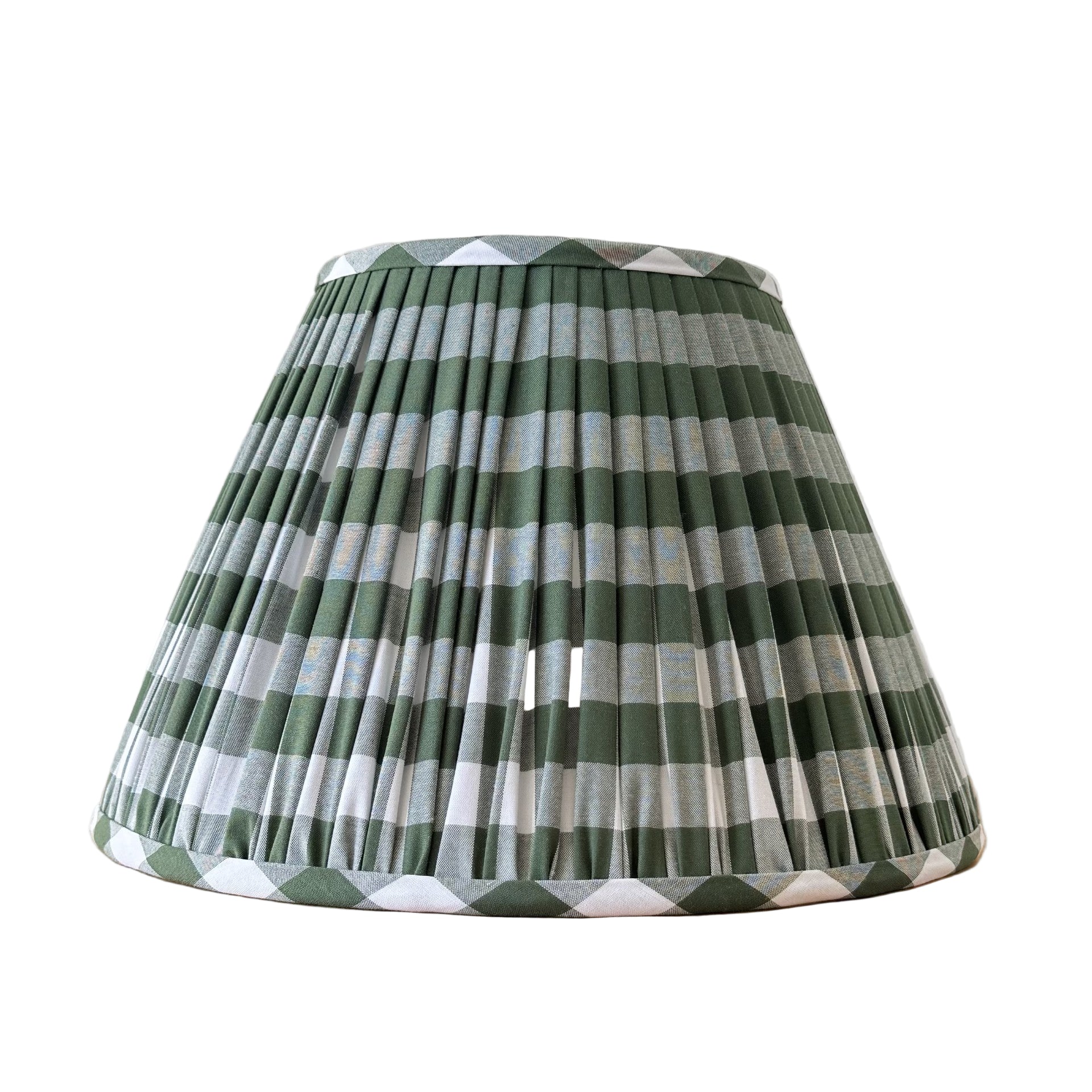 12" Empire Green and White Gingham Cotton Gathered Lampshade