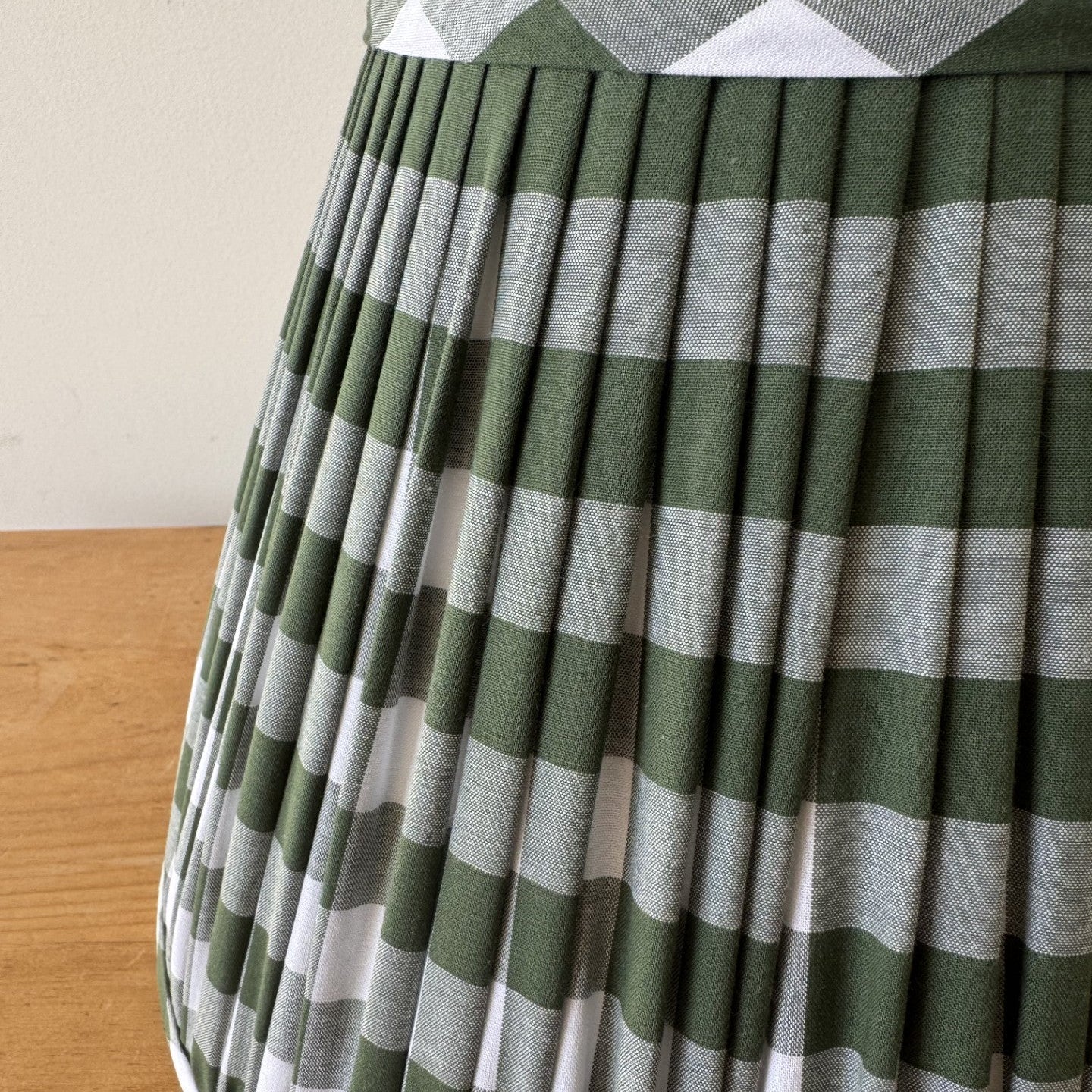 12" Empire Green and White Gingham Cotton Gathered Lampshade