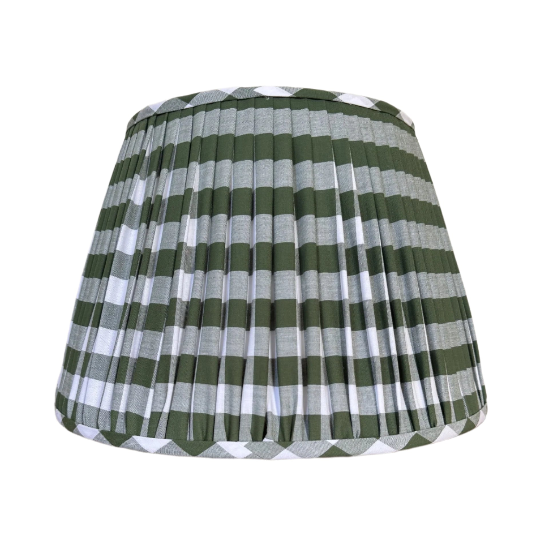 14" Pembroke Green and White Gingham Gathered Cotton Lampshade