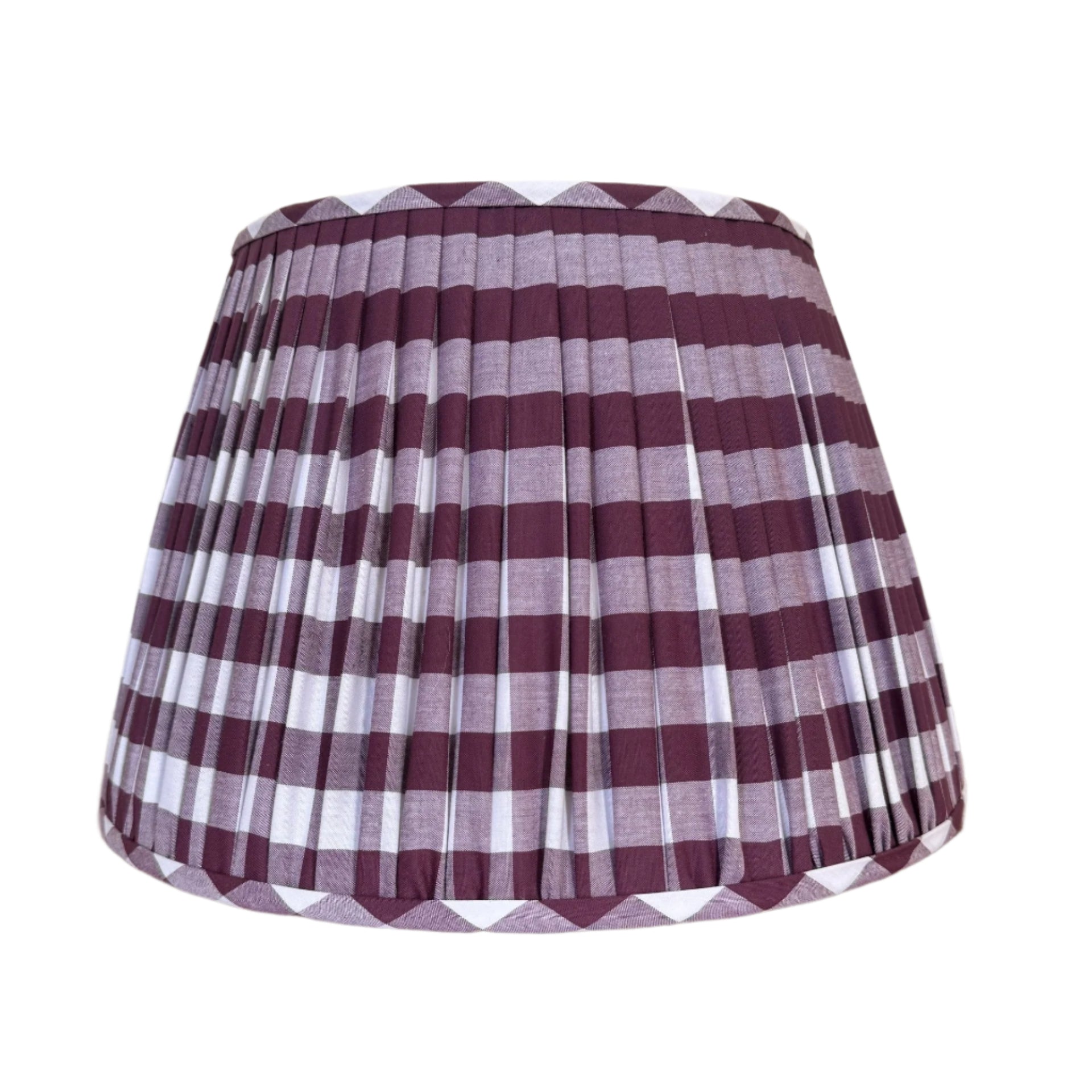 14" Pembroke Aubergine and White Gingham Gathered Cotton Lampshade