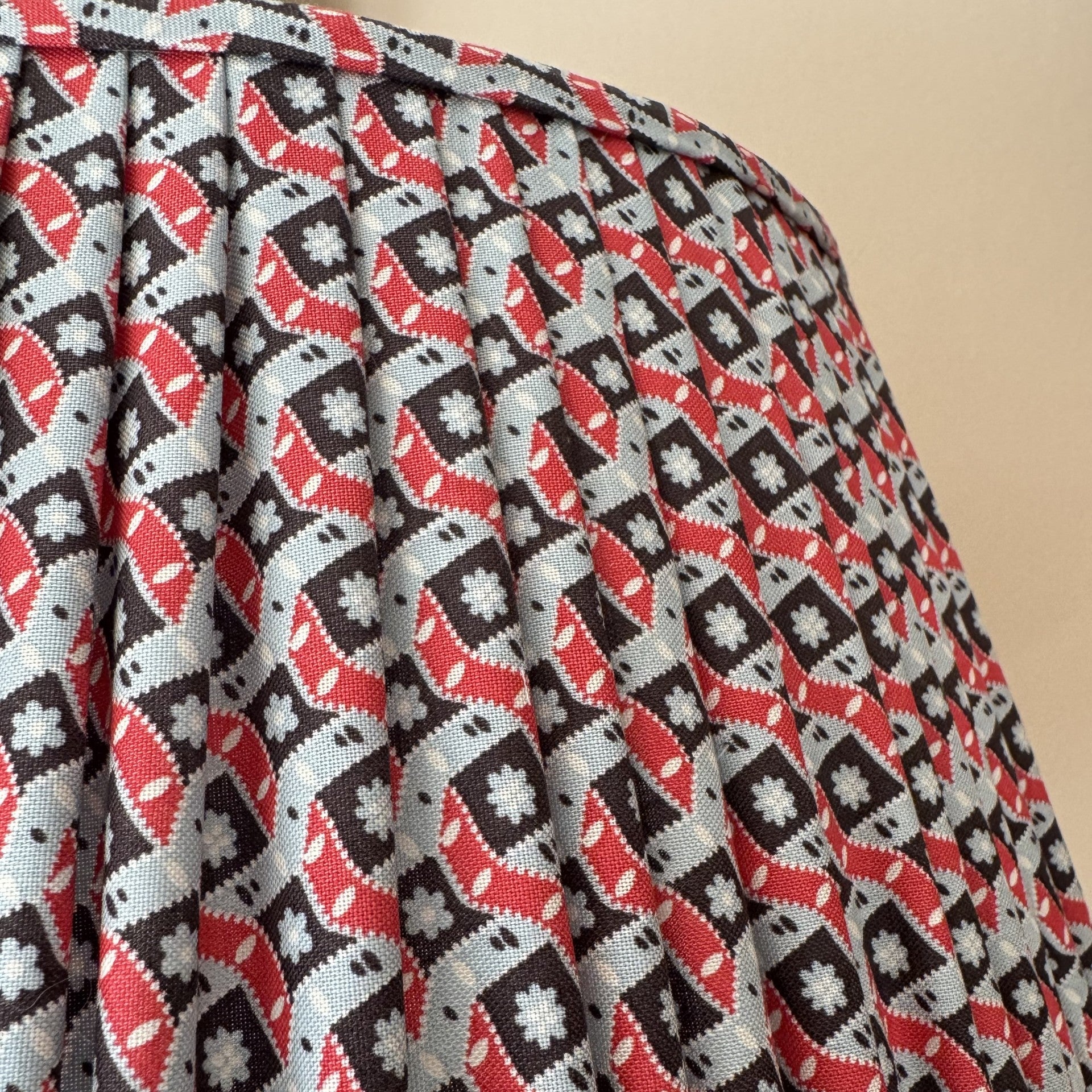 16" Pembroke Red, Pale Blue/Grey & Black Cotton Gathered Lampshade