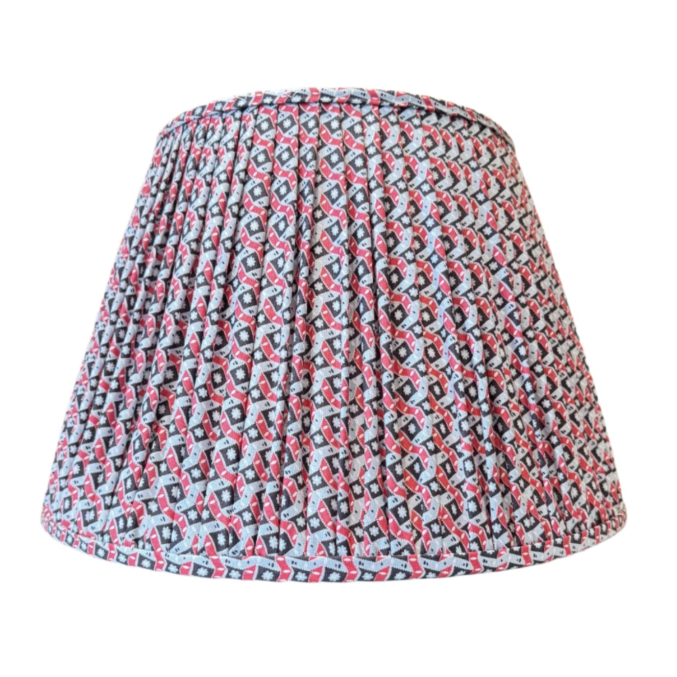 16" Pembroke Red, Pale Blue/Grey & Black Cotton Gathered Lampshade