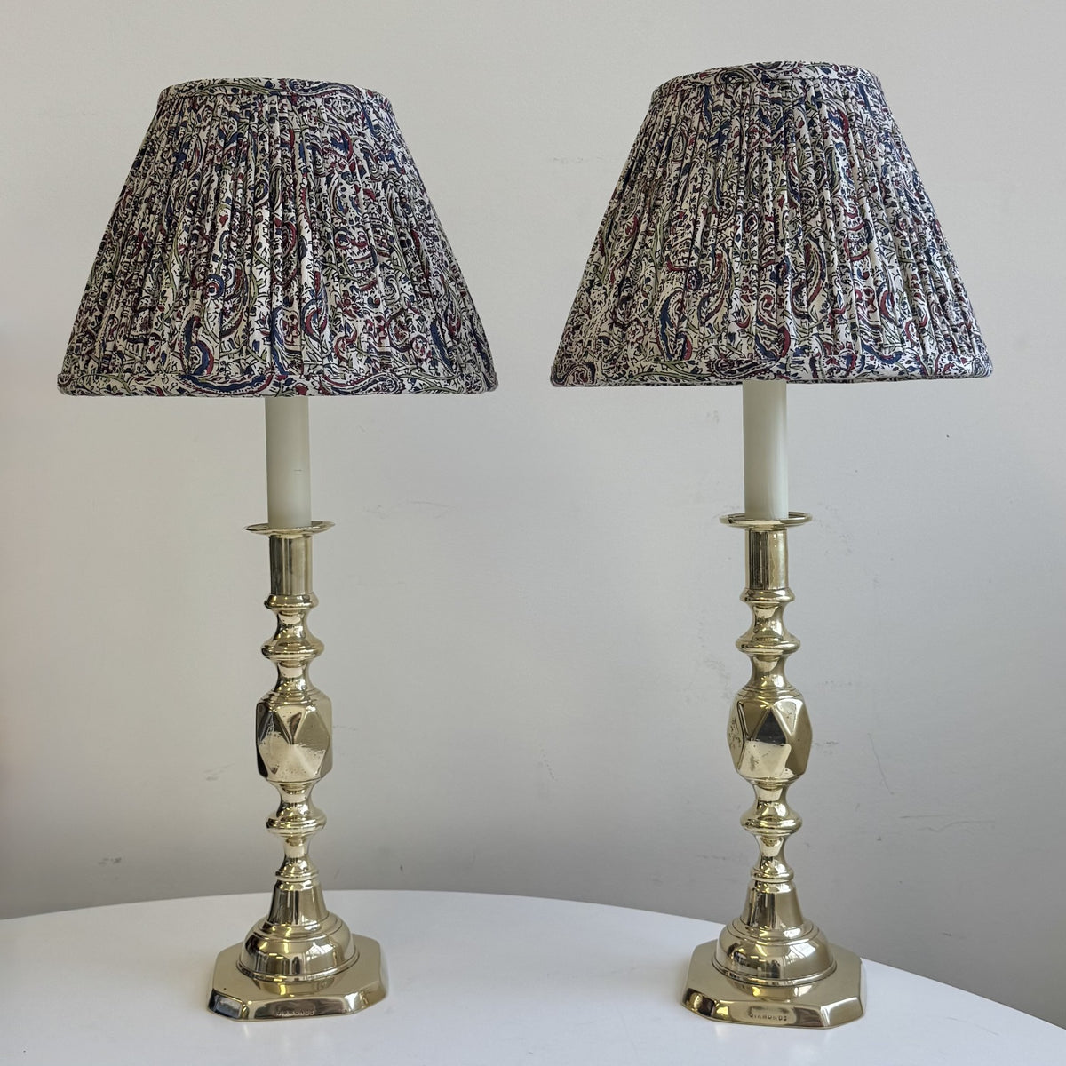 Antique pair of Brass 'King of Diamonds' Candlestick Table Lamps
