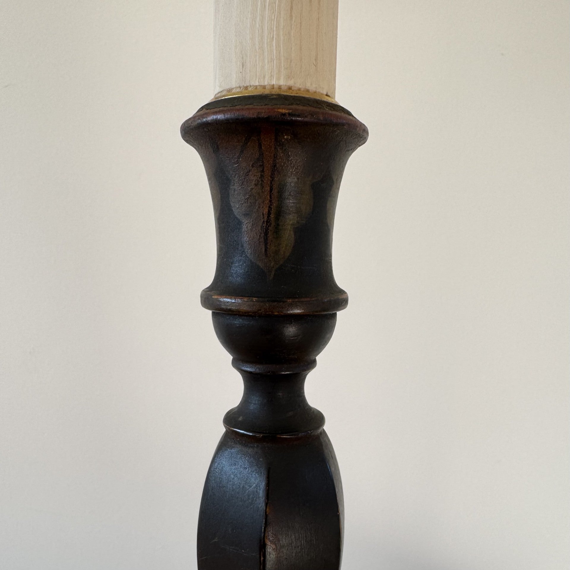 Vintage Black Lacquer Candlestick Table Lamp