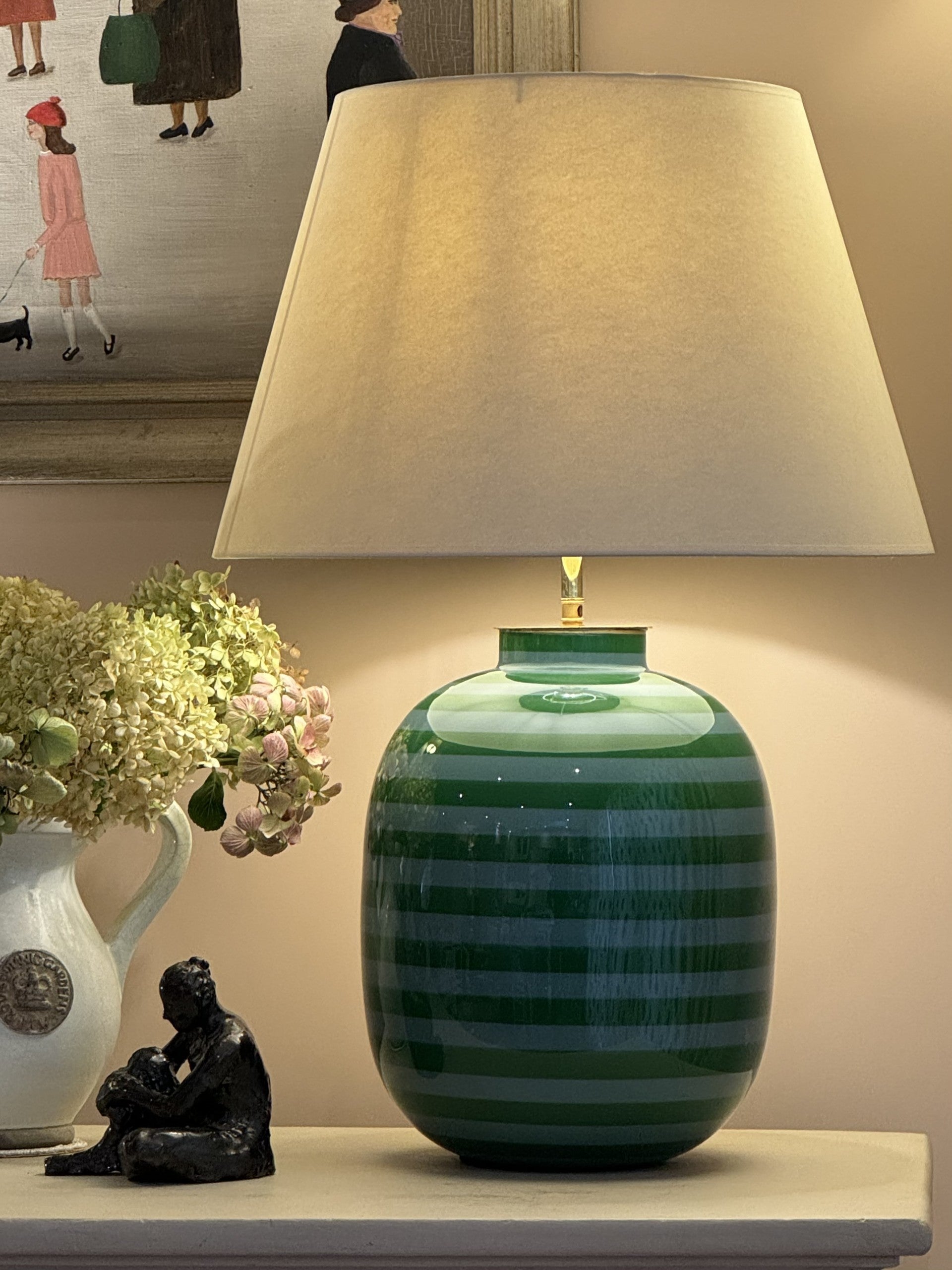 Large striped vase table lamp, Green