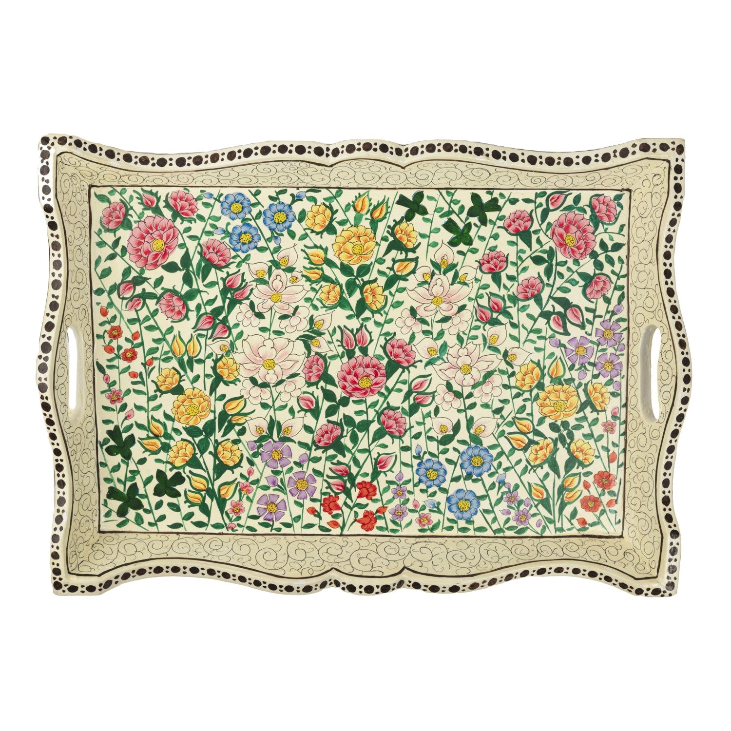Kashmiri tray, ivory