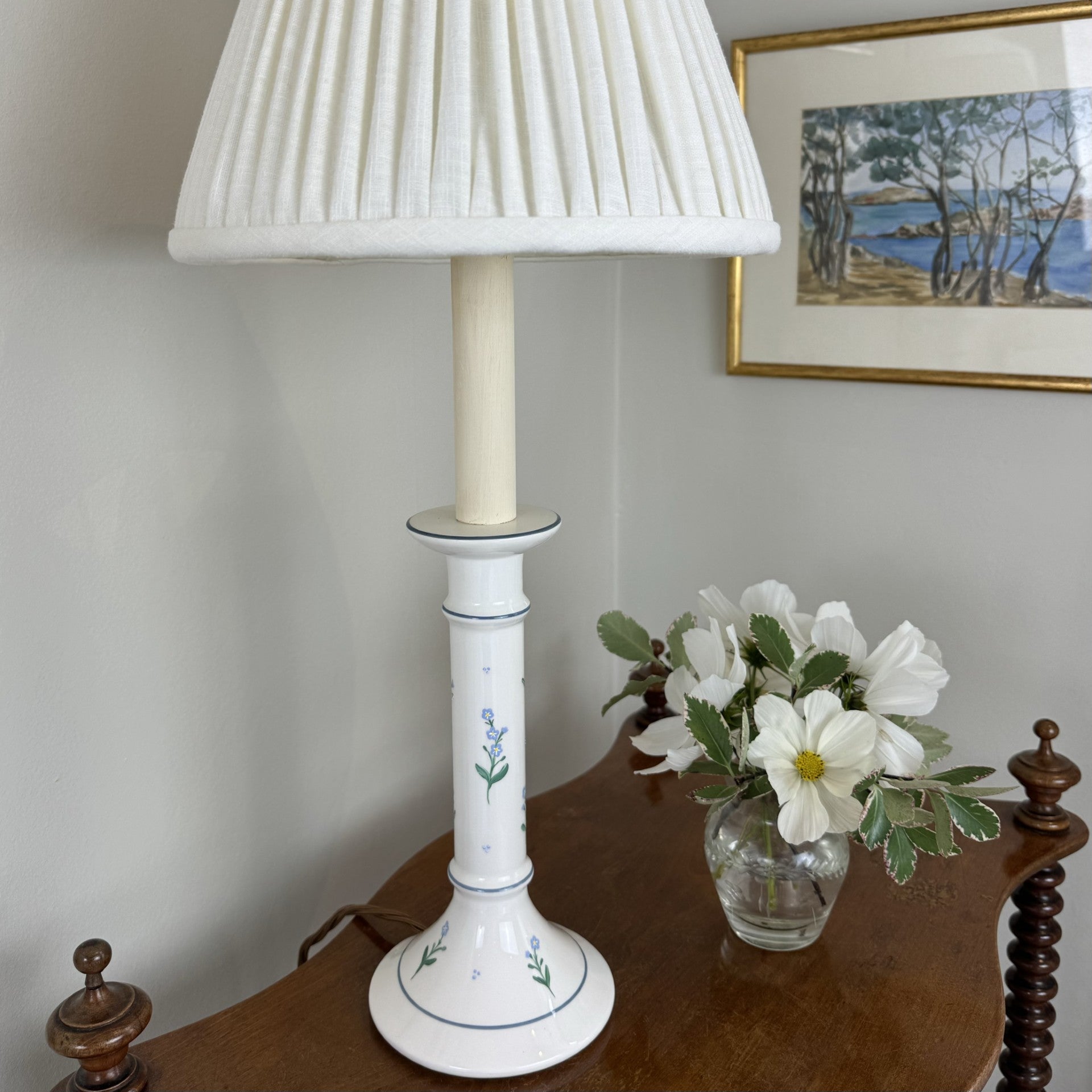 Creamware candlestick table table, forget-me-not