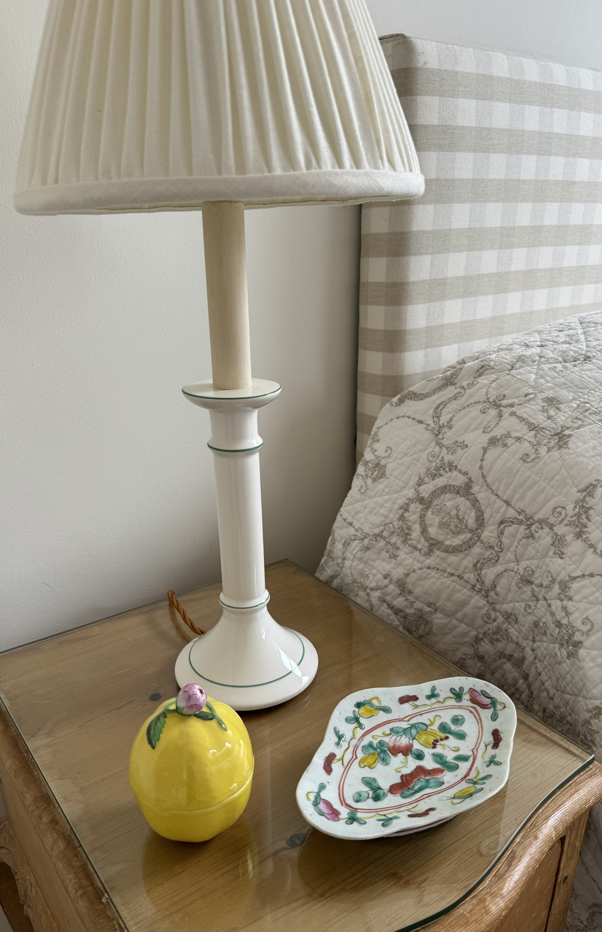 Creamware Candlestick with Green