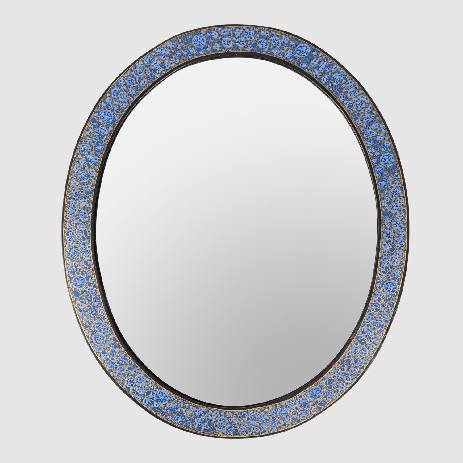 Kashmiri oval mirror, blue