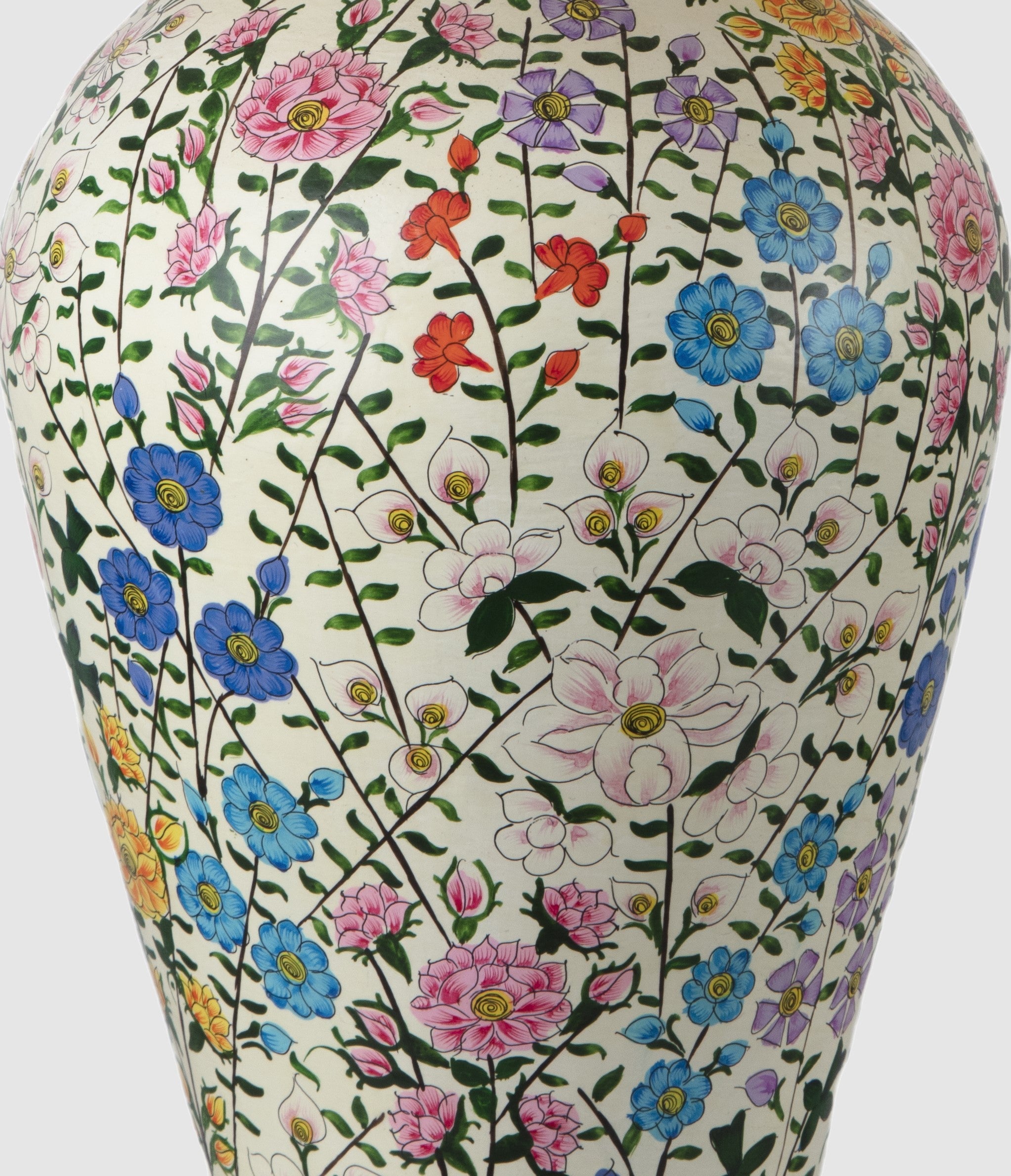 Large Kashmiri urn table lamp , multi cream