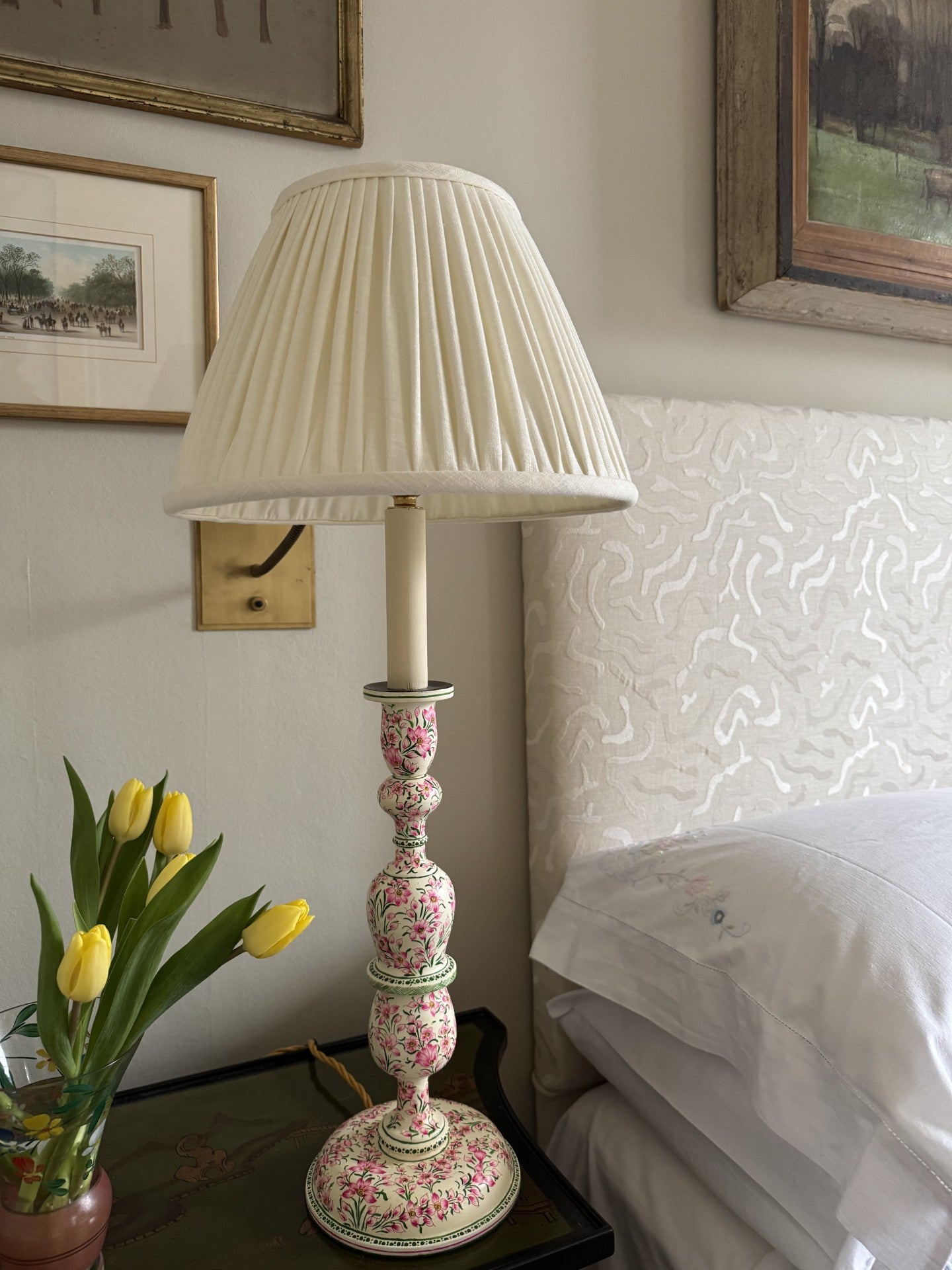 Kashmiri candlestick table lamp, pink