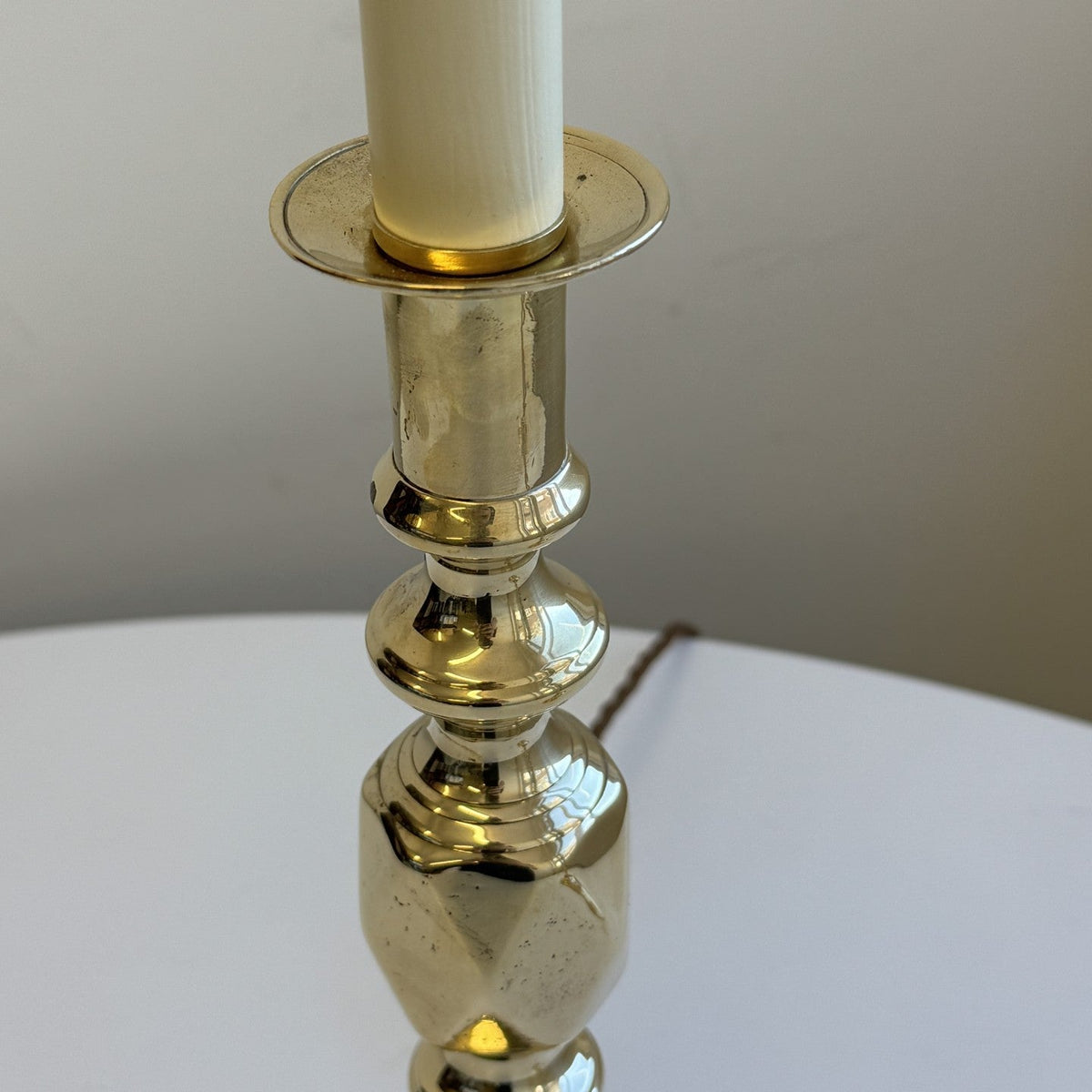 Antique pair of Brass 'King of Diamonds' Candlestick Table Lamps