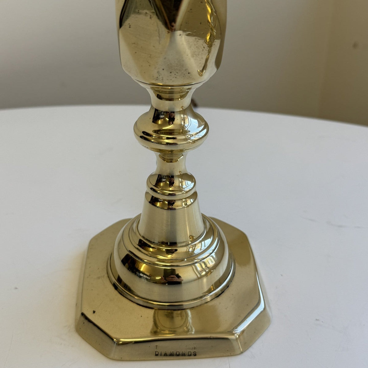 Antique pair of Brass 'King of Diamonds' Candlestick Table Lamps