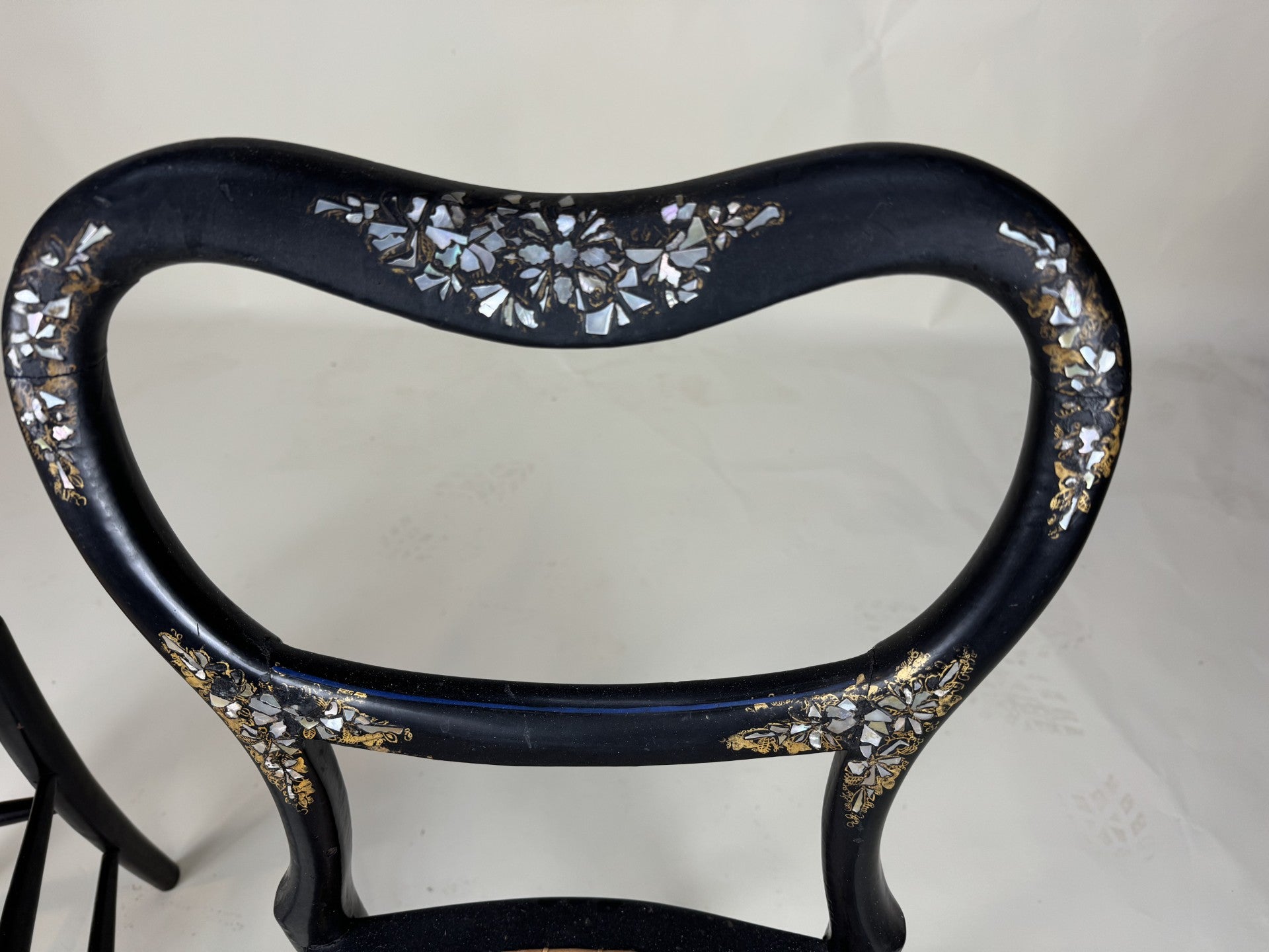 Pair of 19th century ebonised and mother of pearl inlaid chairs