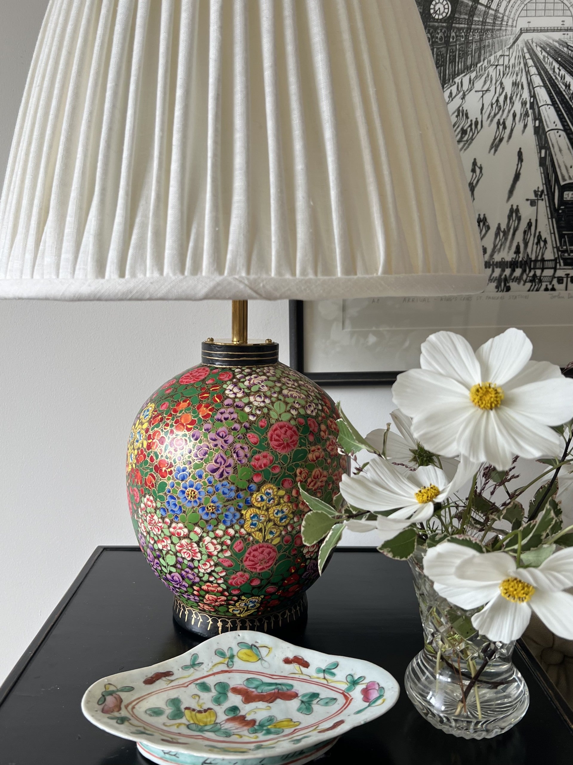 Small Kashmiri urn table lamp, multi