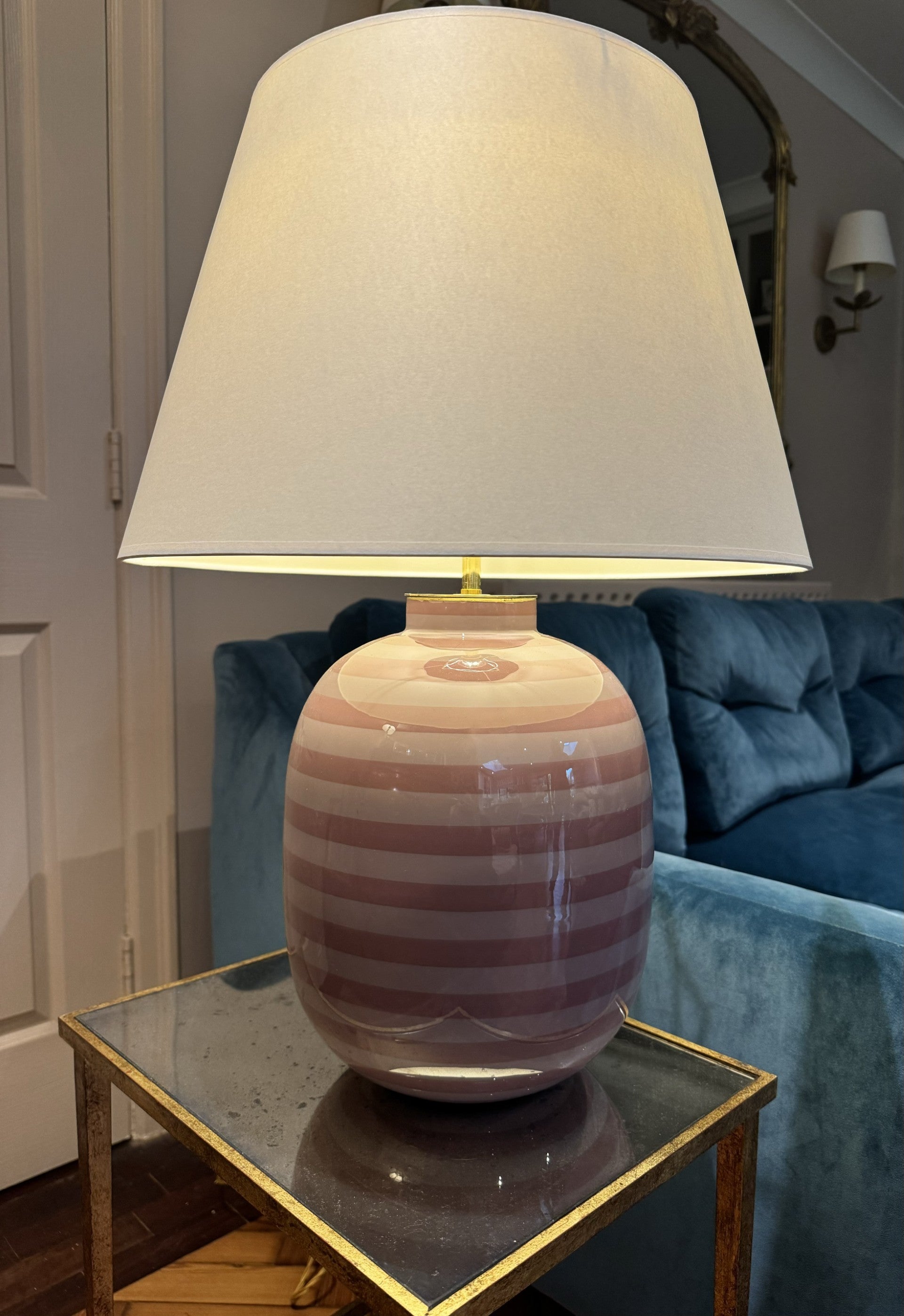 Large striped vase table lamp, pink
