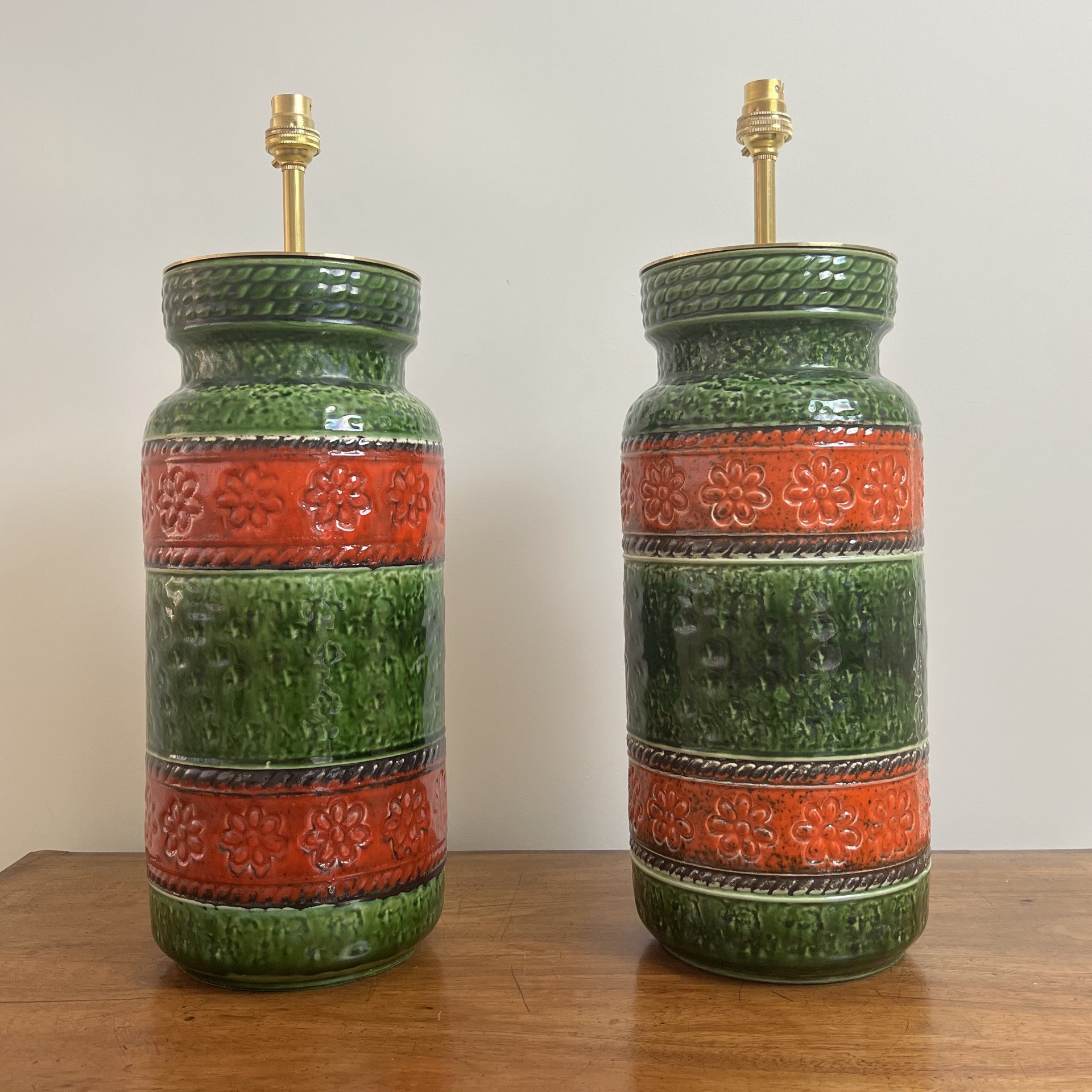 Vintage pair of Mid century West German Art pottery table lamps