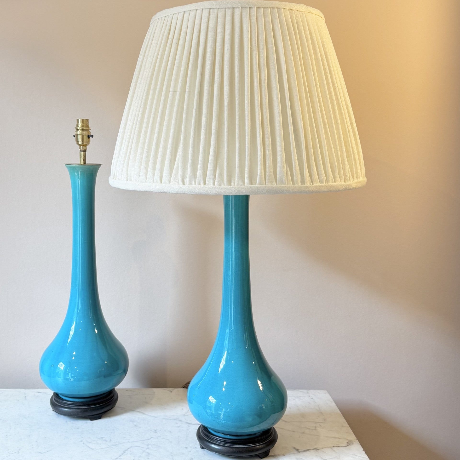Vintage Pair of Ceramic Turquoise Vase Lamps