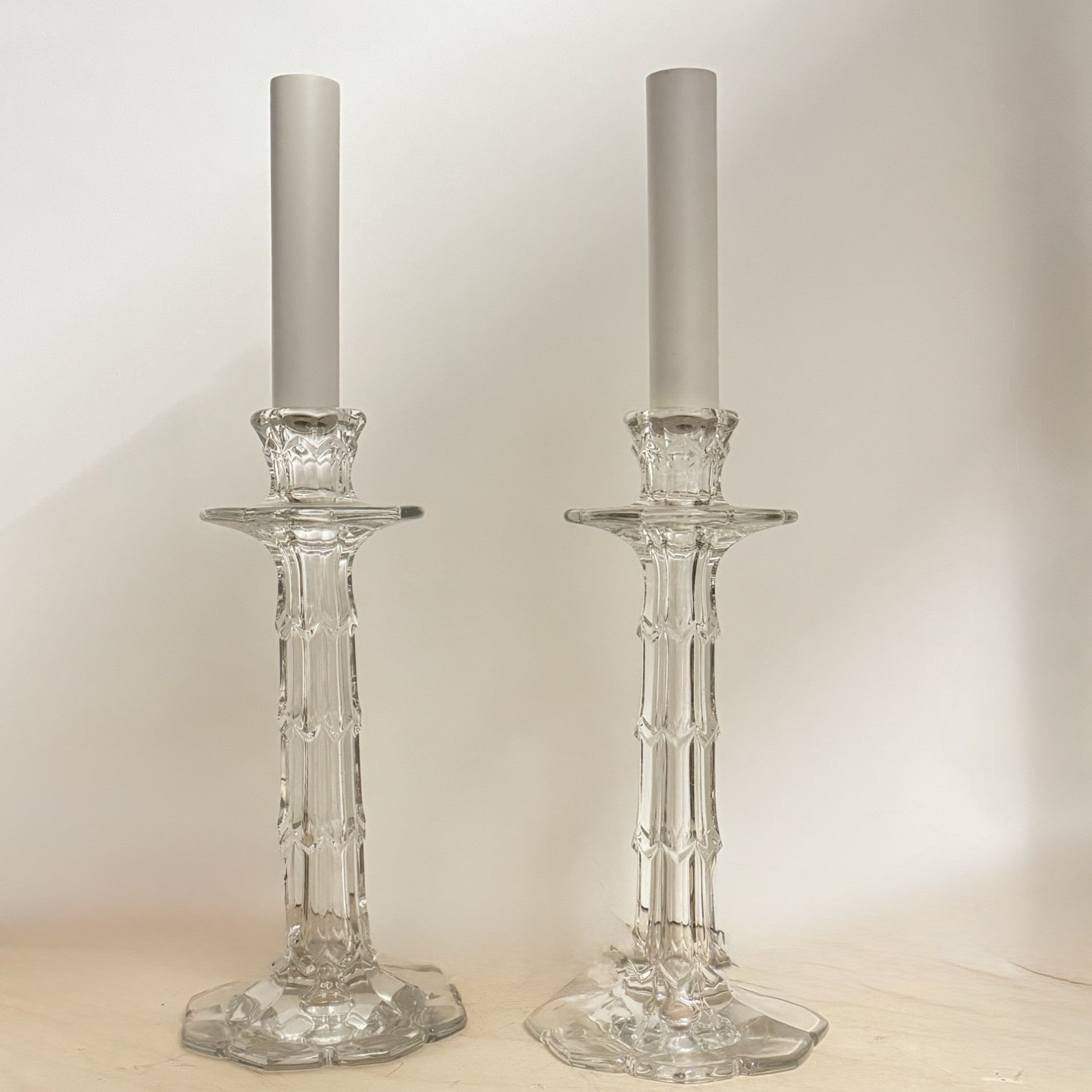 Vintage Pair of Antique Glass Candlestick Lamps