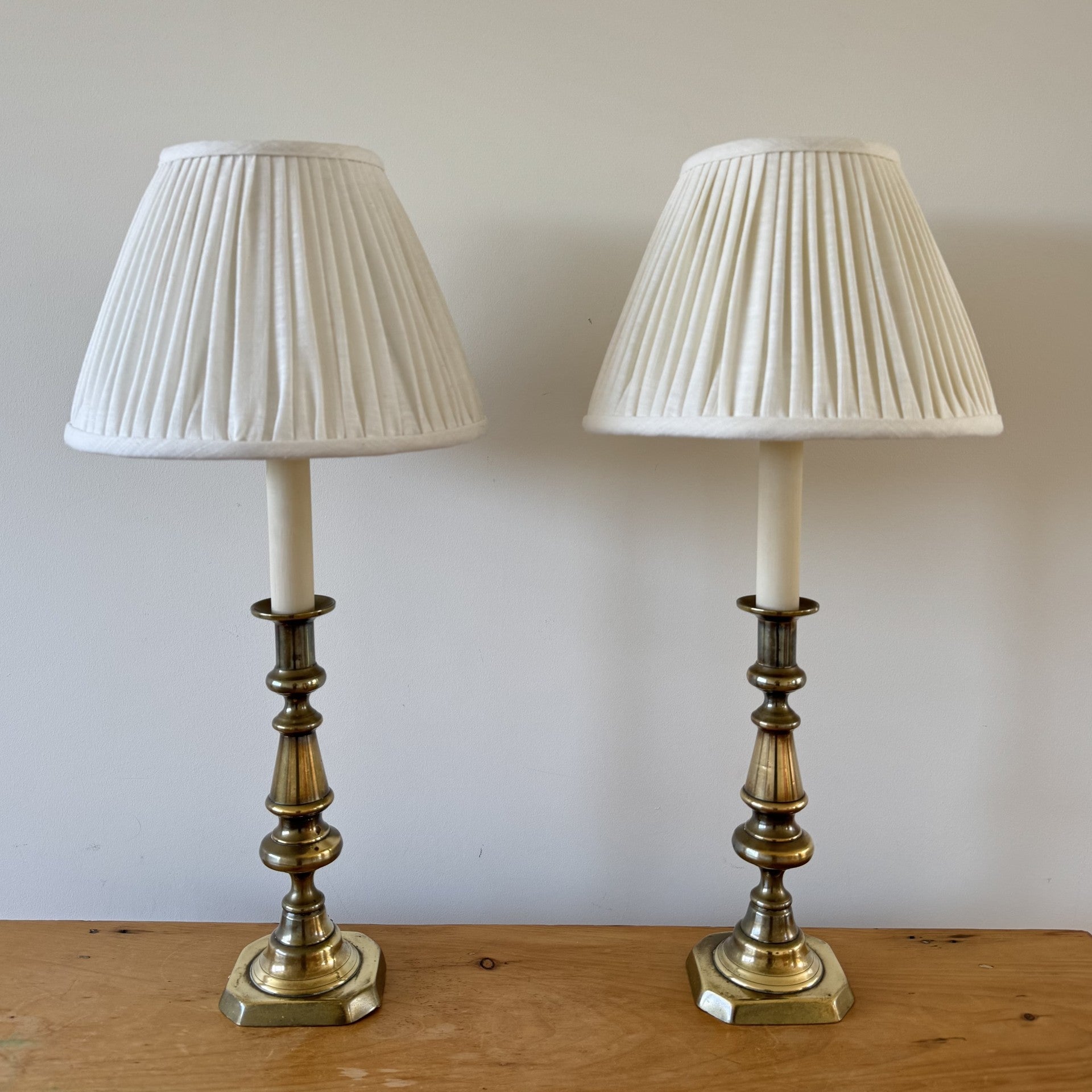 Vintage Pair of Brass Candlestick Lamps