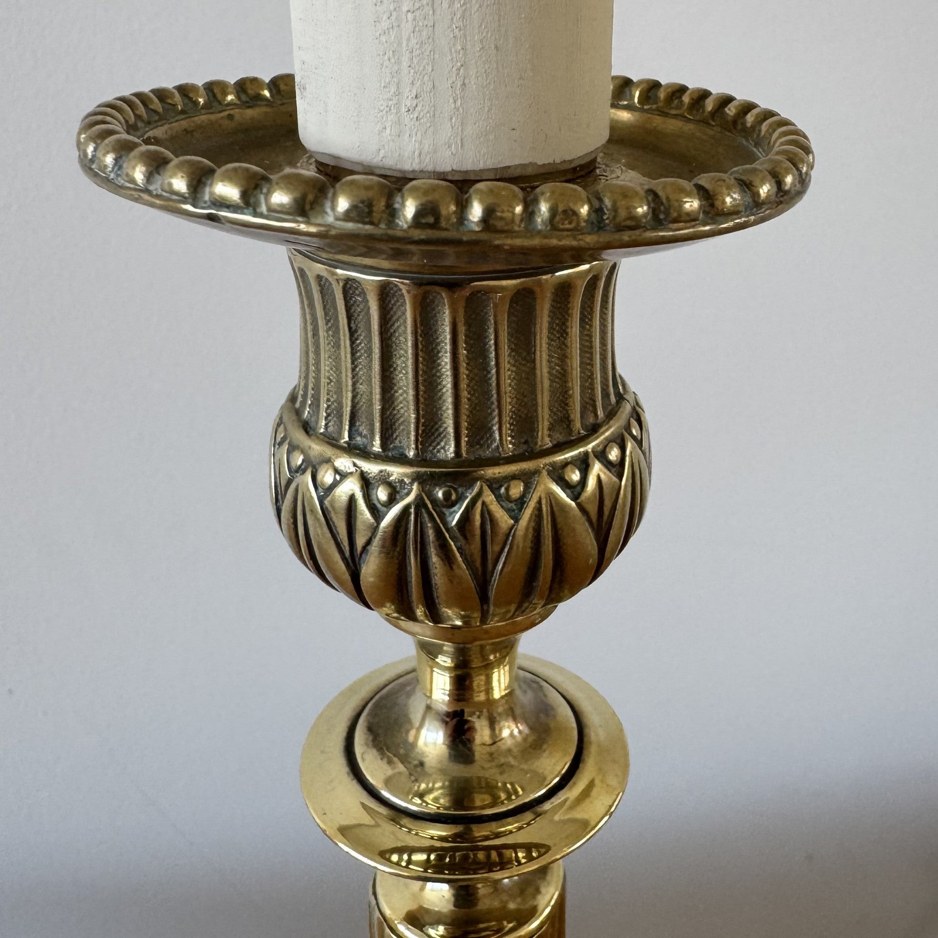 Vintage Pair of Cast Brass Candlestick Table Lamps