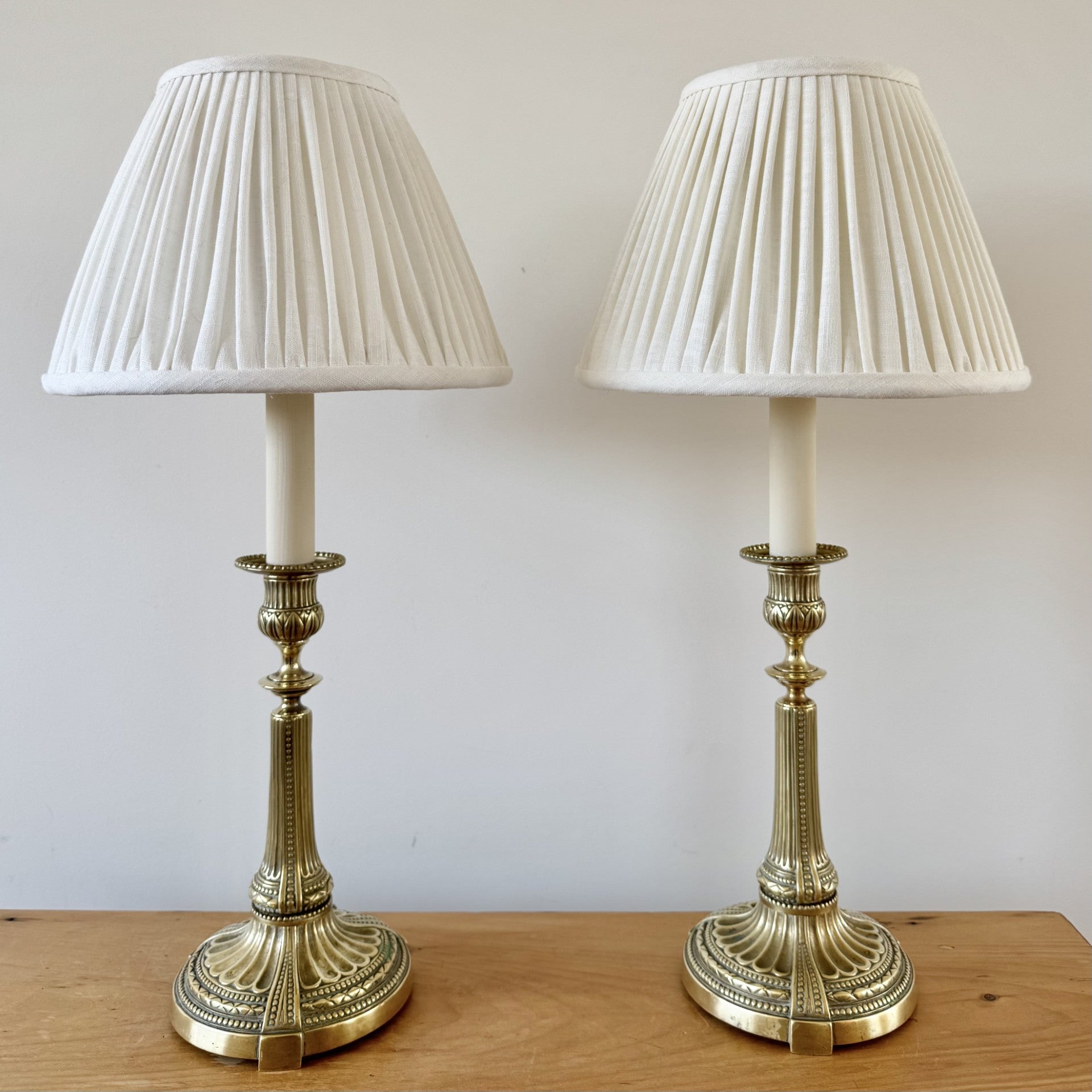 Vintage Pair of Cast Brass Candlestick Table Lamps