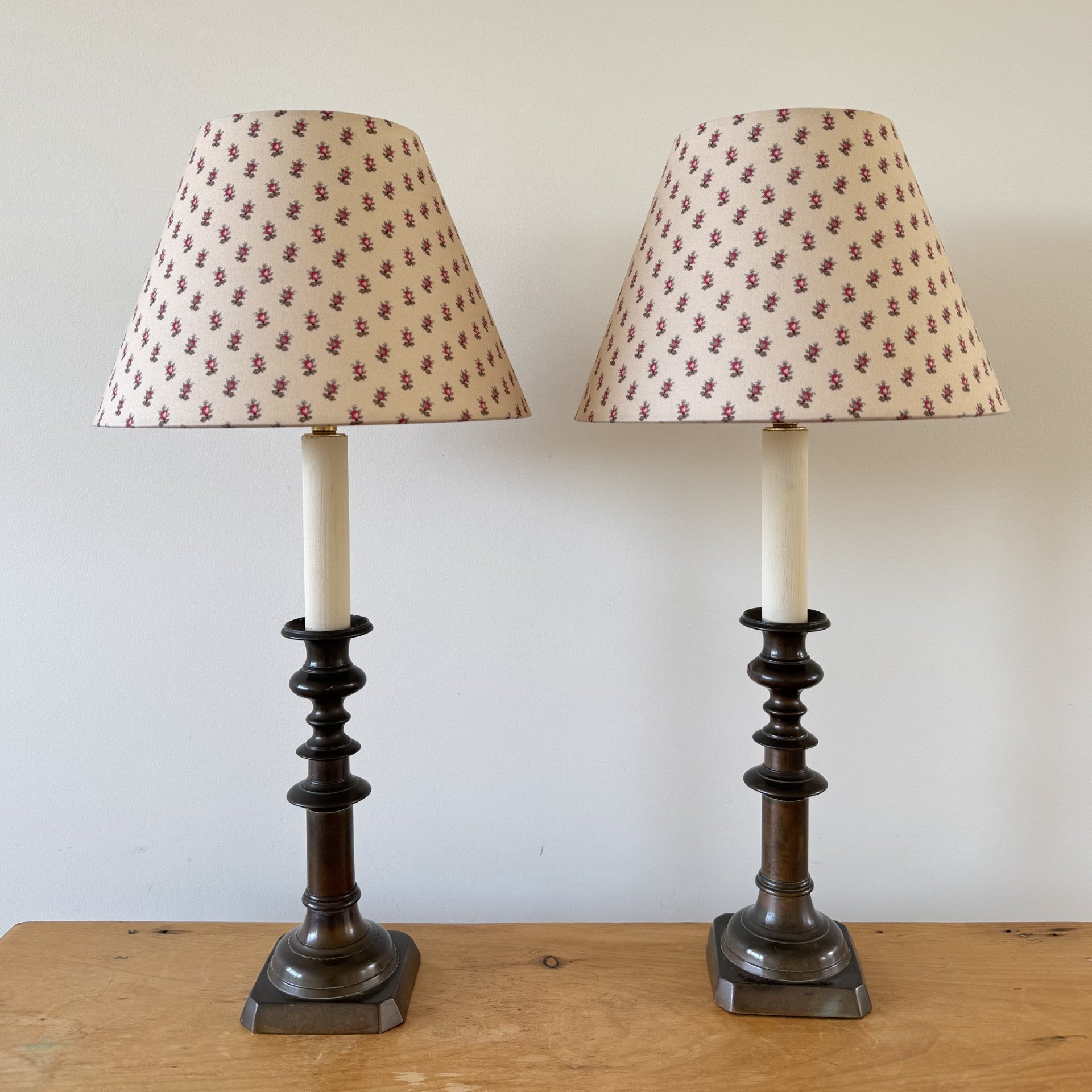 Vintage Pair of Bronzed Brass Candlestick Table Lamps