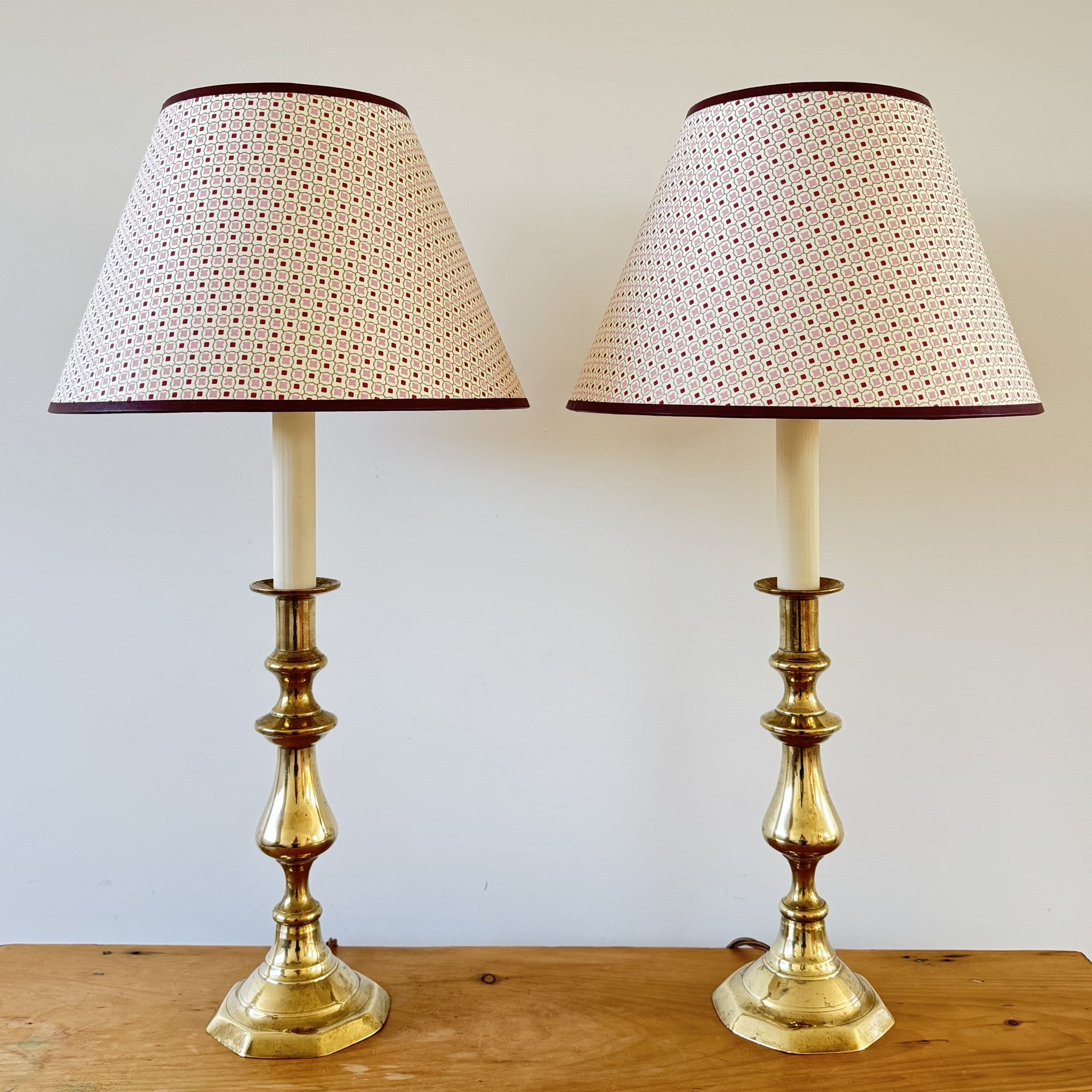 Vintage Pair of Solid Brass Candlestick Table Lamps