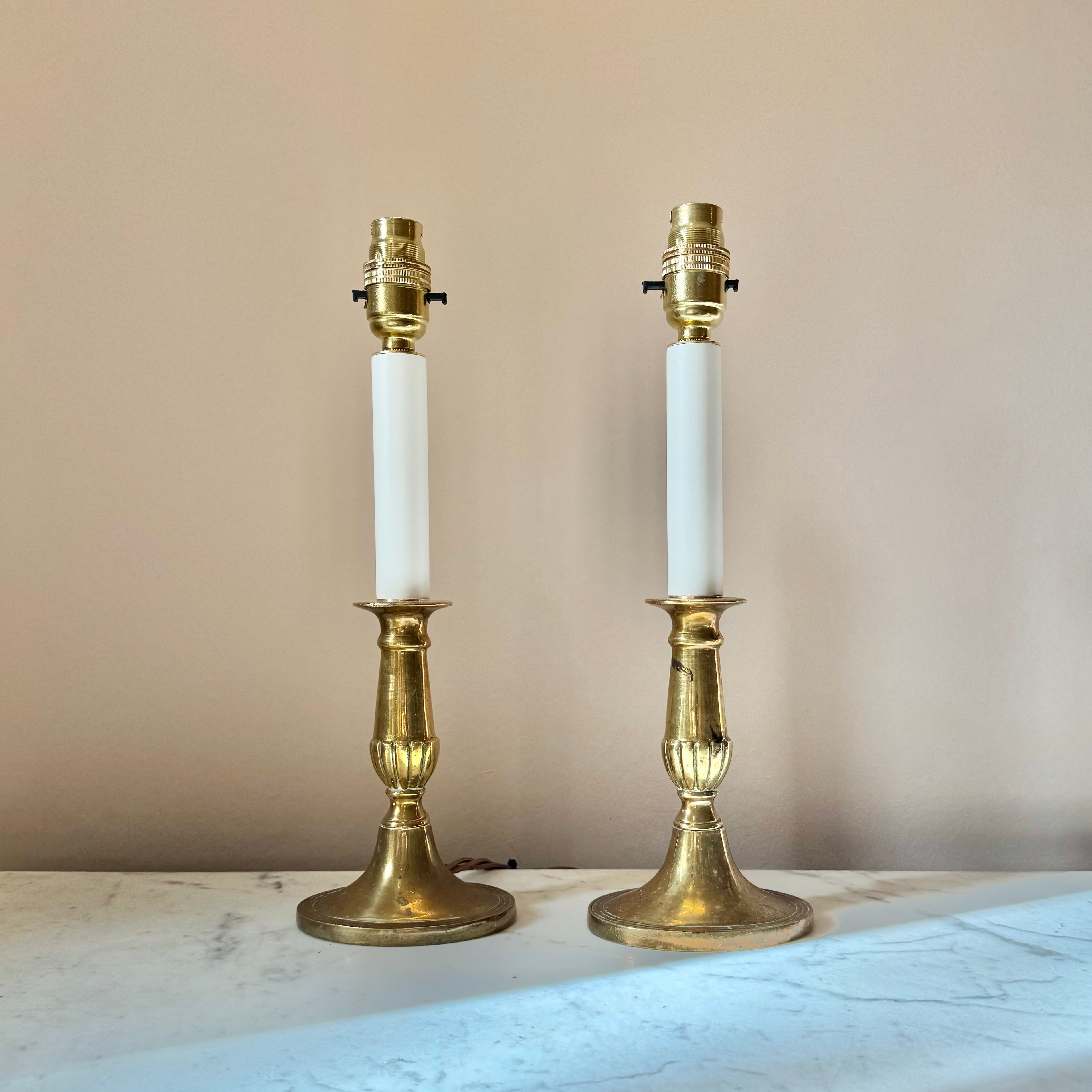 Vintage Pair of Brass Candlestick Lamps