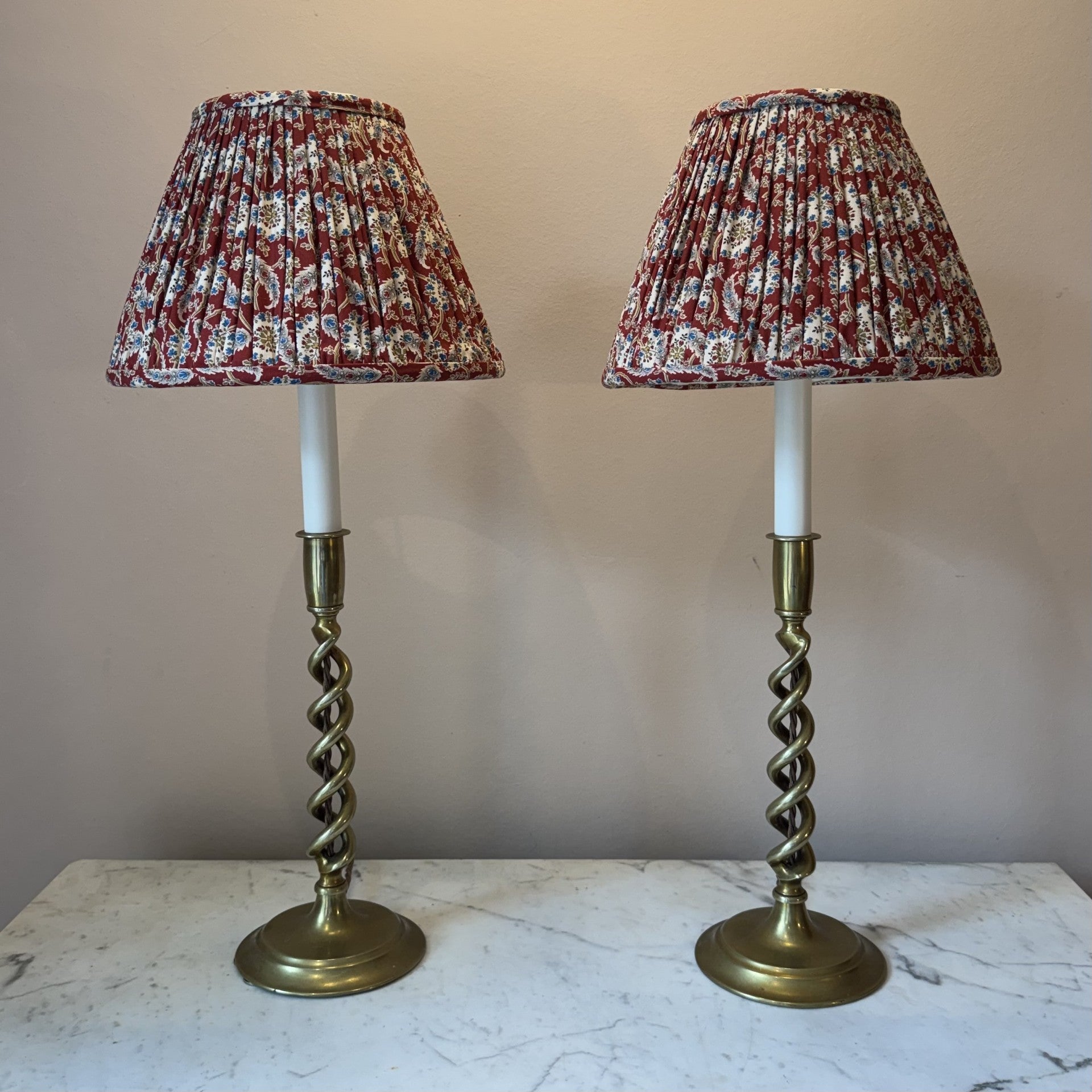 Vintage Pair of Brass Barley Twist Candlestick Lamps