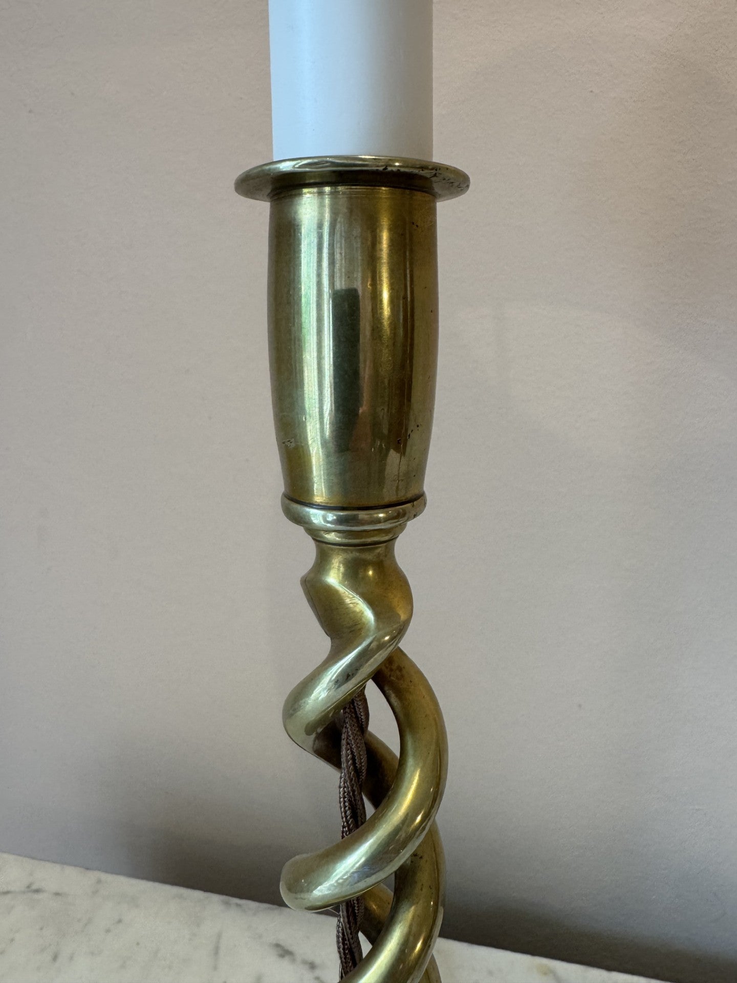 Vintage Pair of Brass Barley Twist Candlestick Lamps