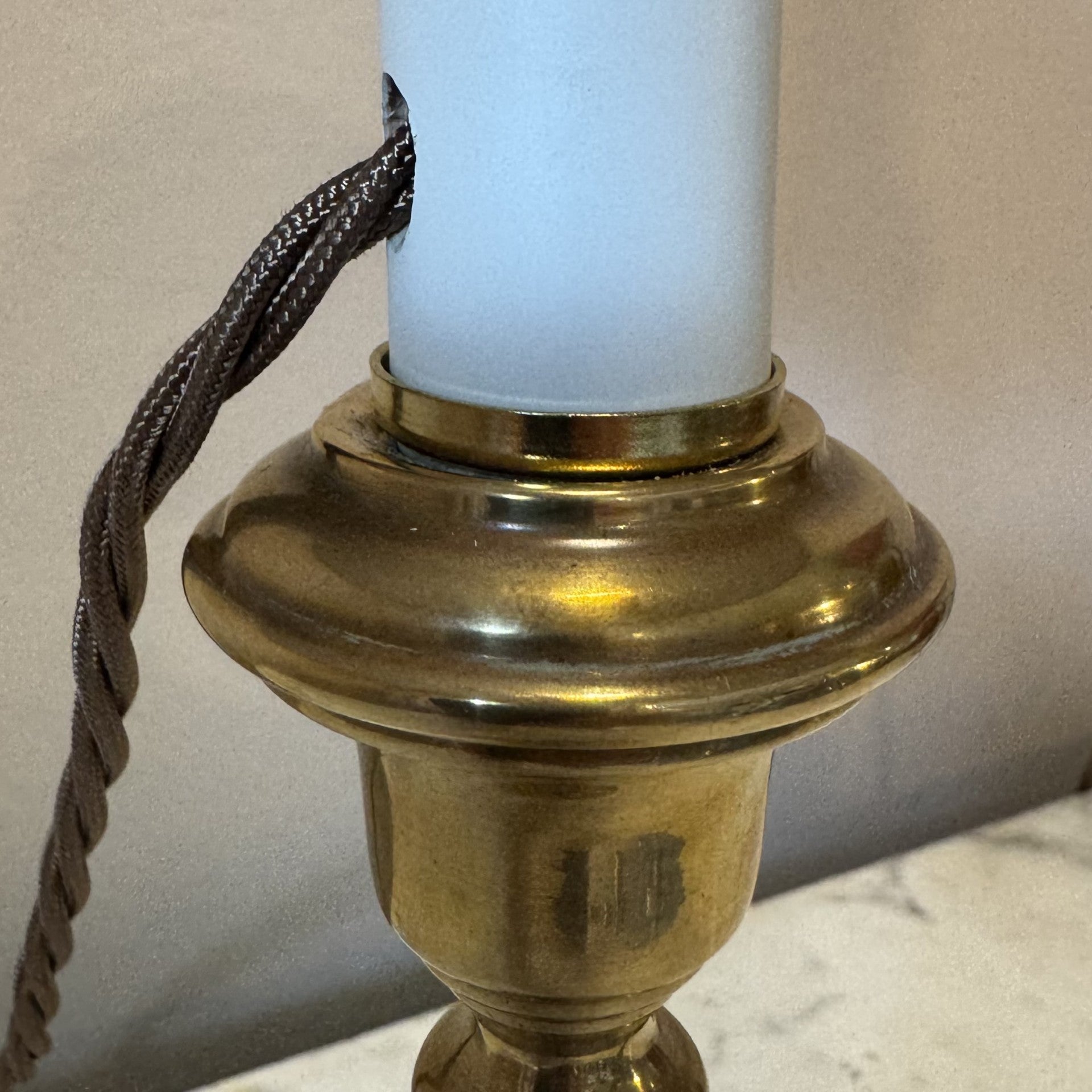 Vintage Pair of Small Brass Candlestick Lamps