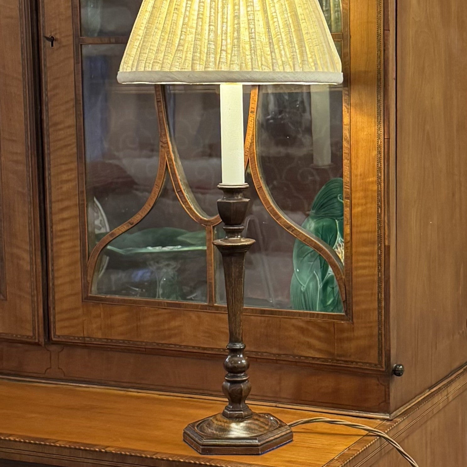 Vintage Oak Candlestick Table Lamp