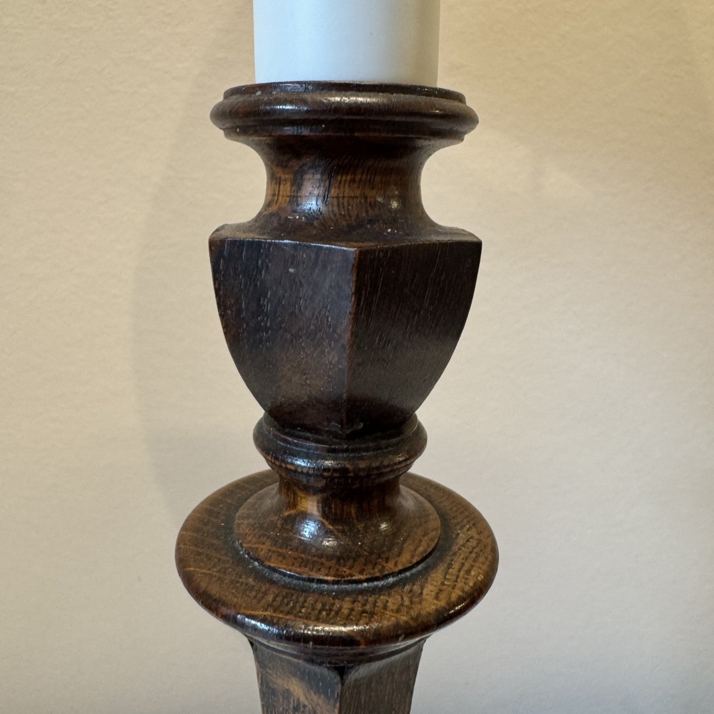 Vintage Oak Candlestick Table Lamp