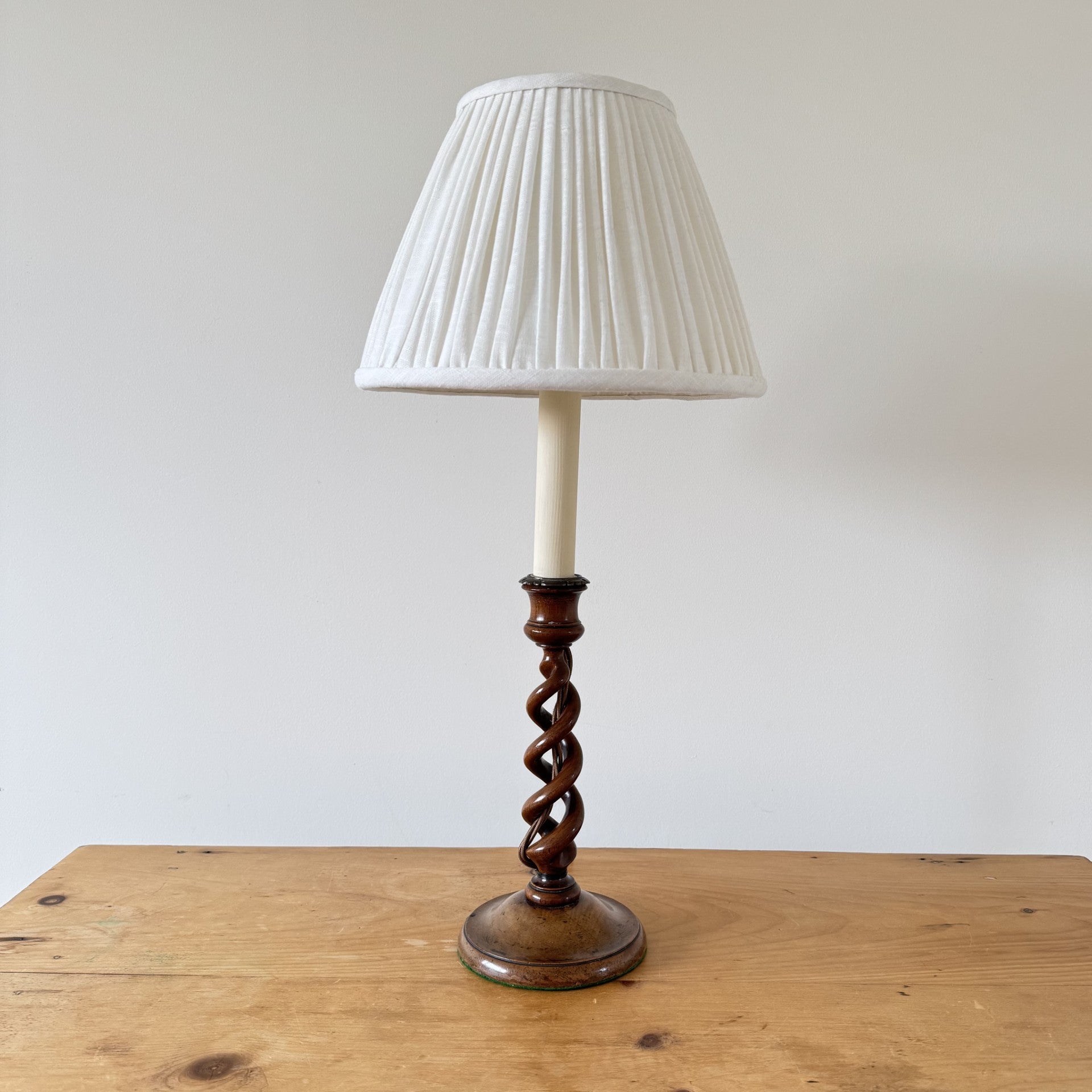 Vintage Walnut Open Barley Twist Candlestick Table Lamp