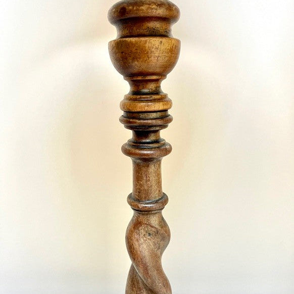 Vintage pair of tall wooden candlestick lamps