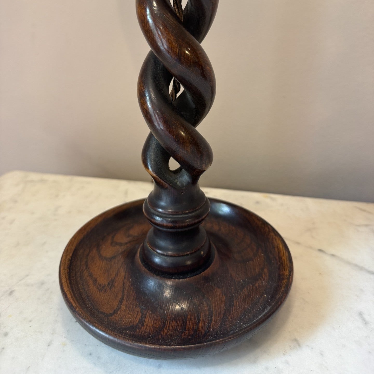 Vintage pair of Wooden & Brass Candlestick Lamps