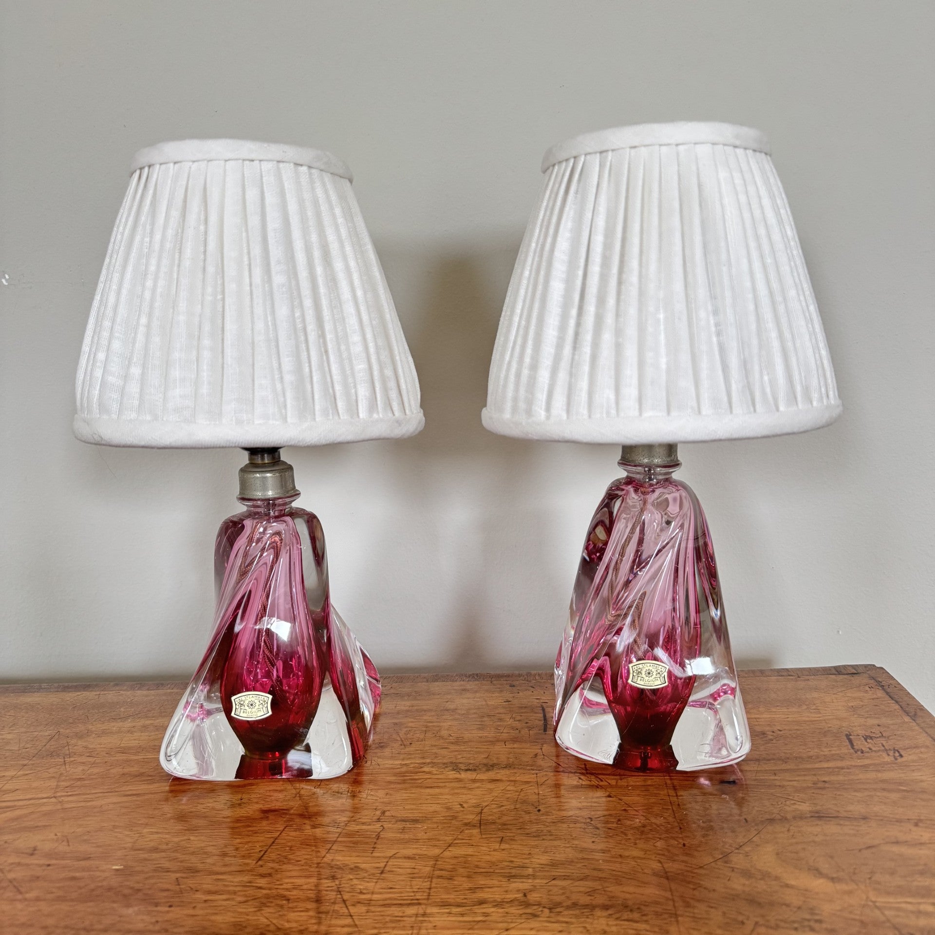 Pair of Val St Lambert crystal glass table lamps