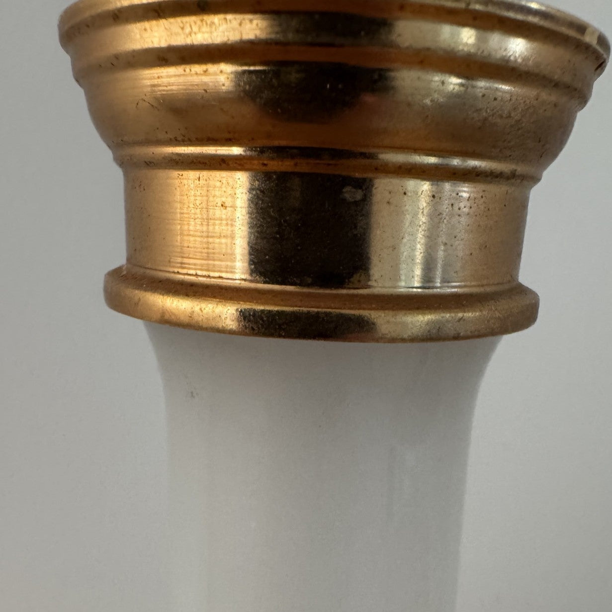 Vintage Opaline Glass and Brass Column Table Lamp