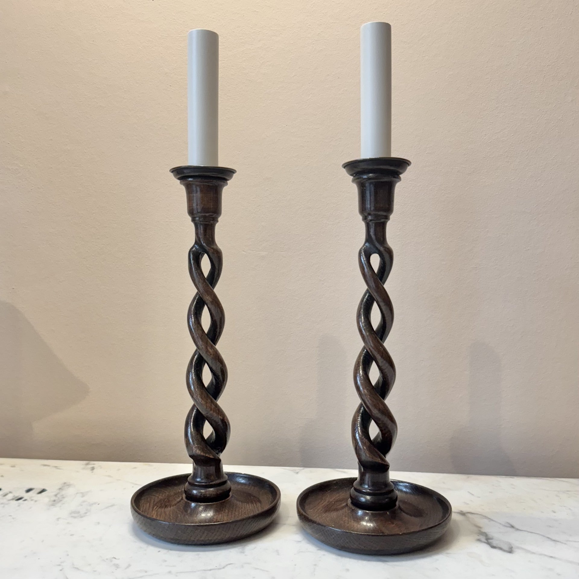 Pair of Vintage Mahogany Candlestick Lamps