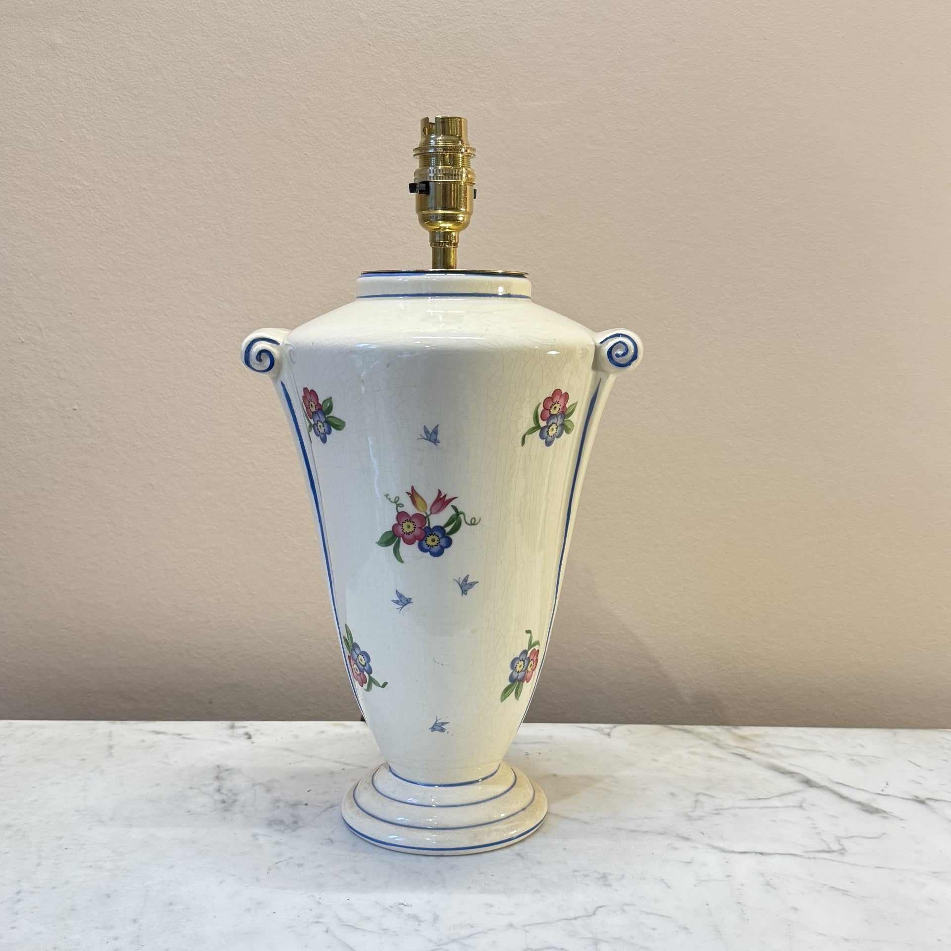 Ceramic Vase Lamp with Floral Decoration