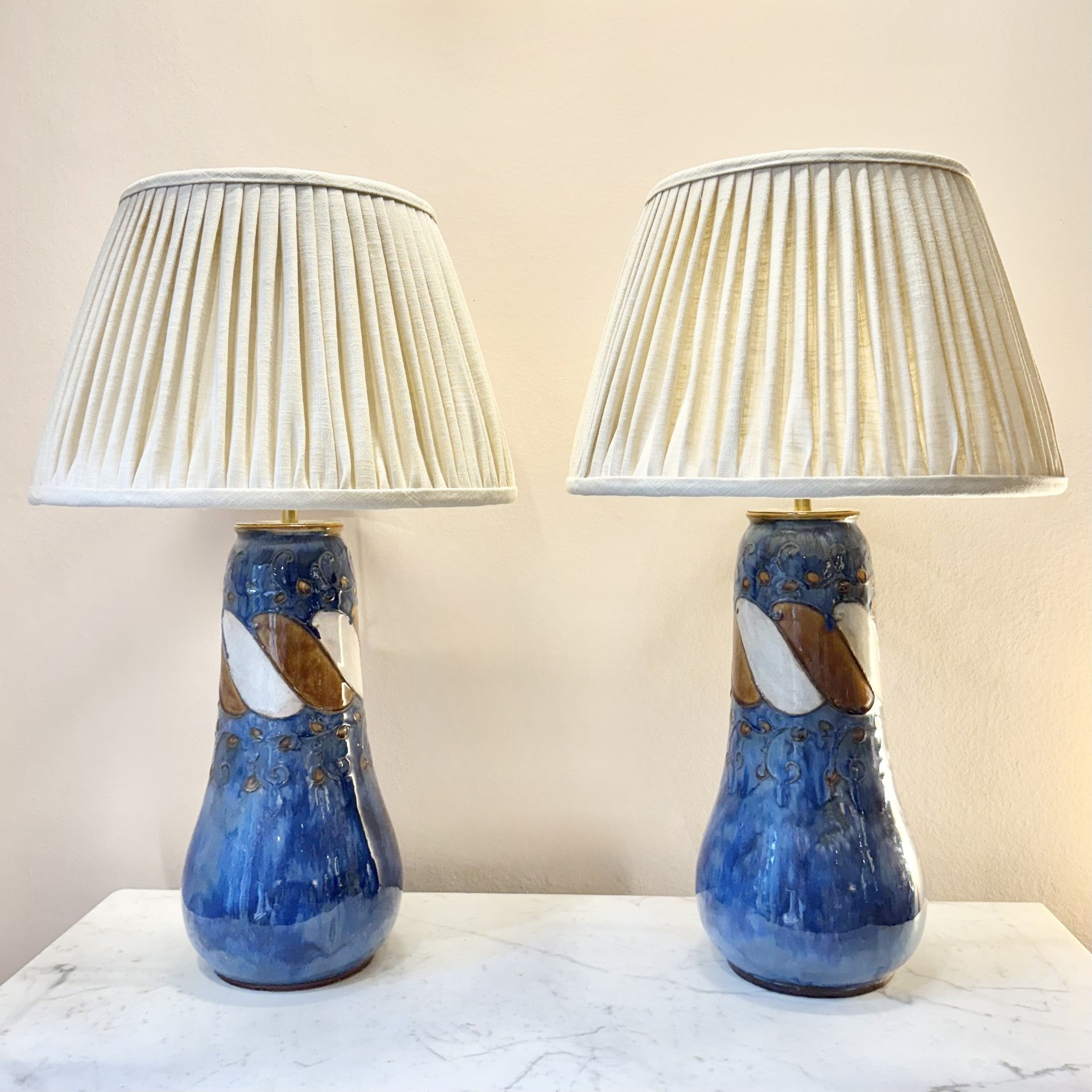 Vintage Pair of Doulton Ceramic Vase Table Lamps