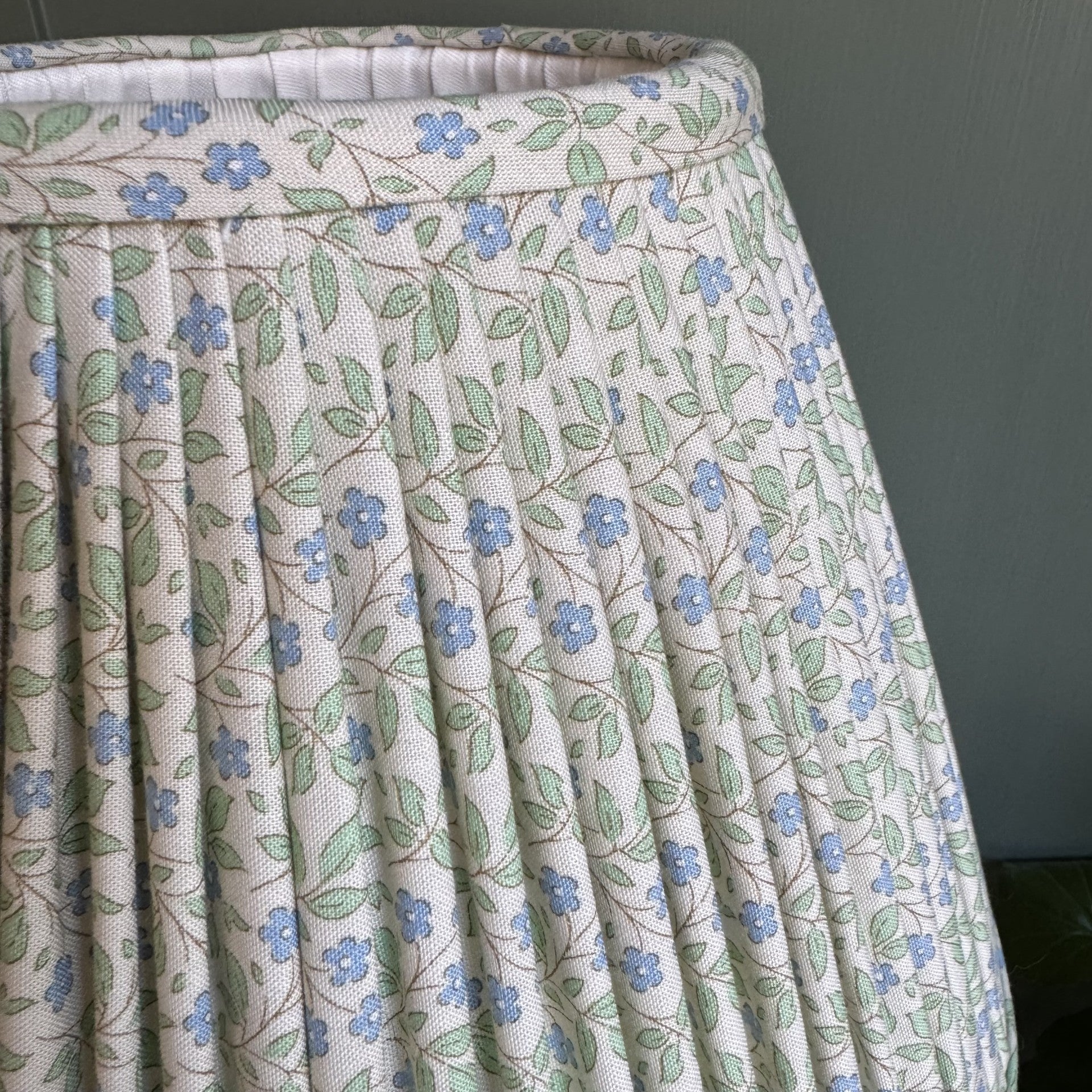 10" Empire green & blue floral small pattern cotton gathered lampshade