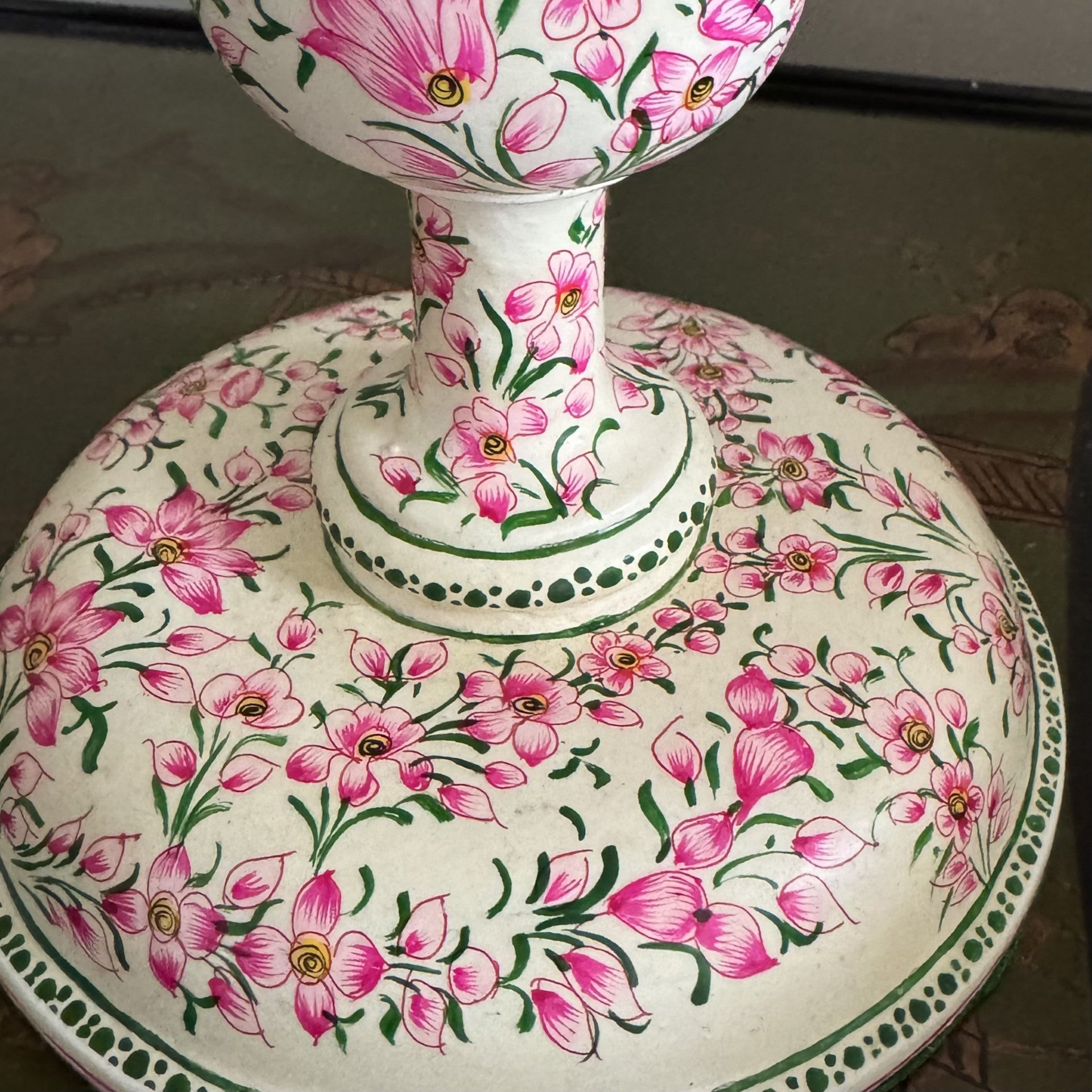 Kashmiri candlestick table lamp, pink