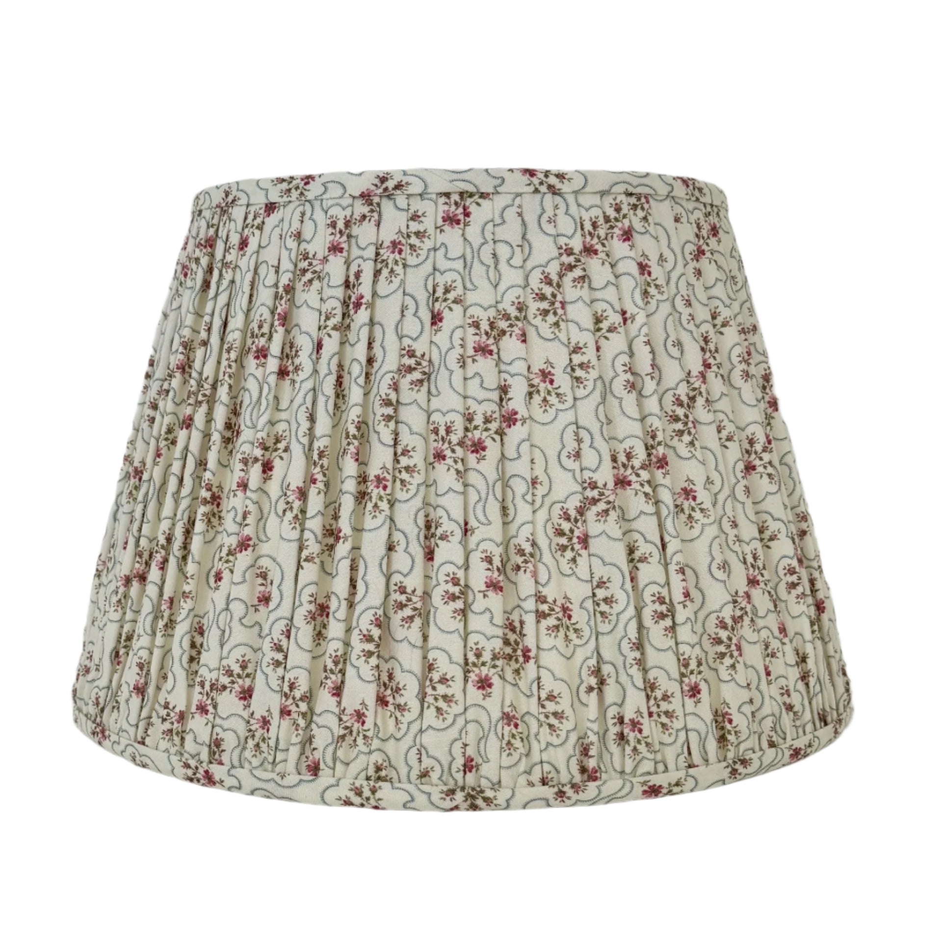 10" Empire pink flowers with blue gathered lampshade