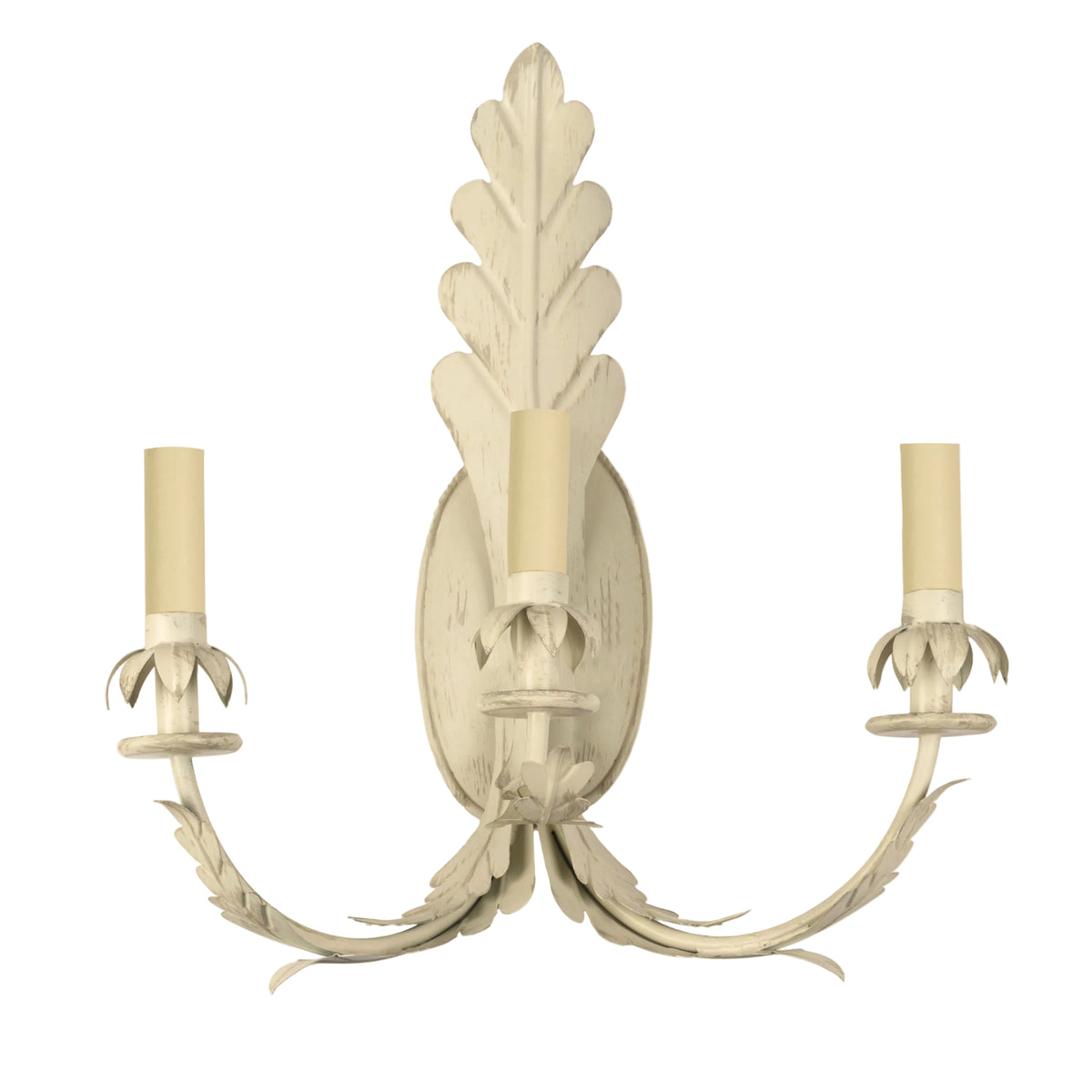 Ivory tole leaf wall light, 3 light