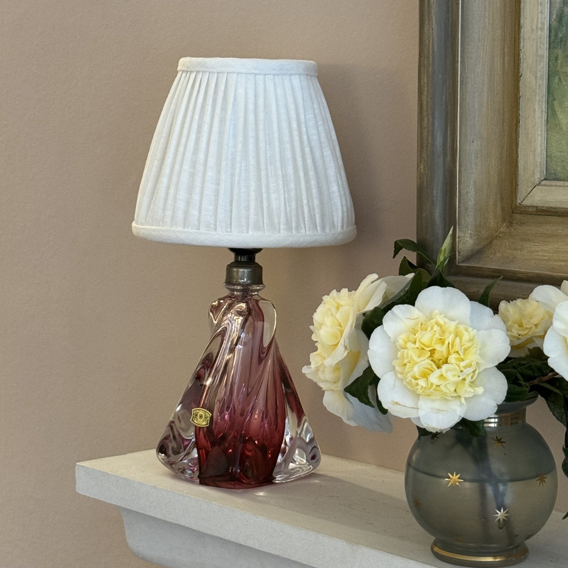 Pair of Val St Lambert crystal glass table lamps