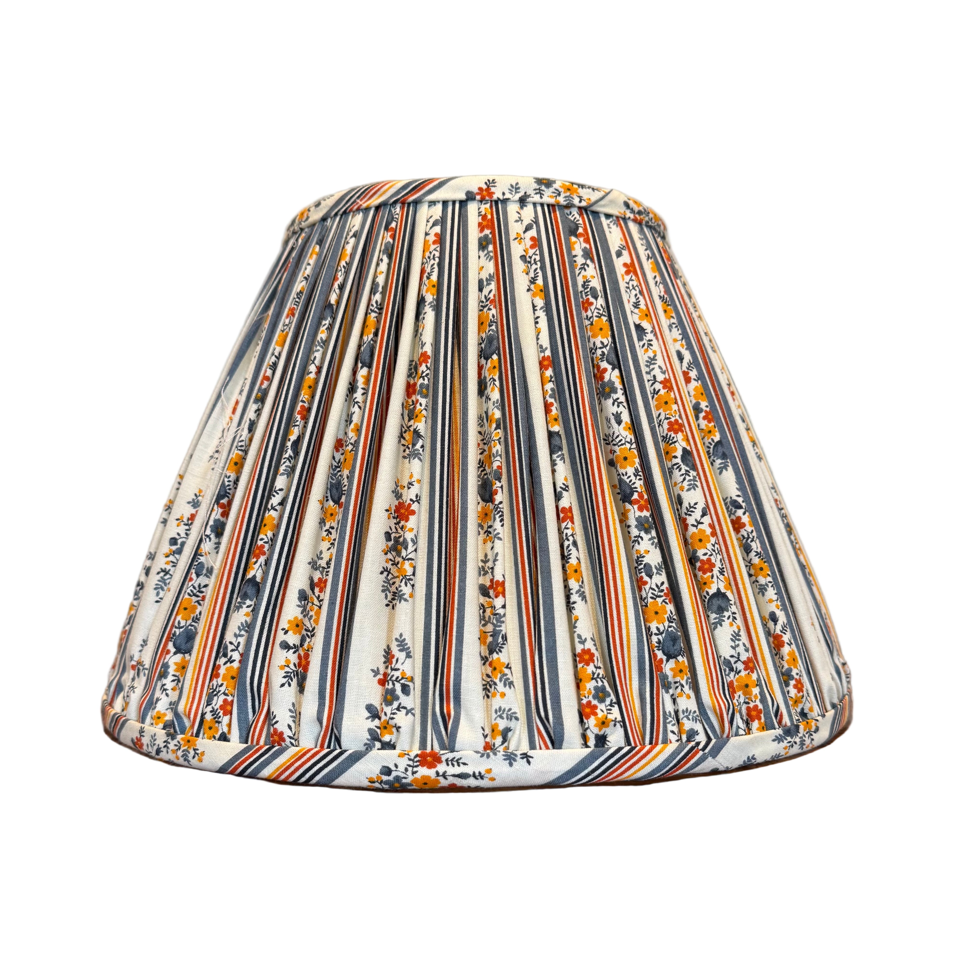 12" Empire Blue, Red and Yellow Gathered Cotton Lampshade